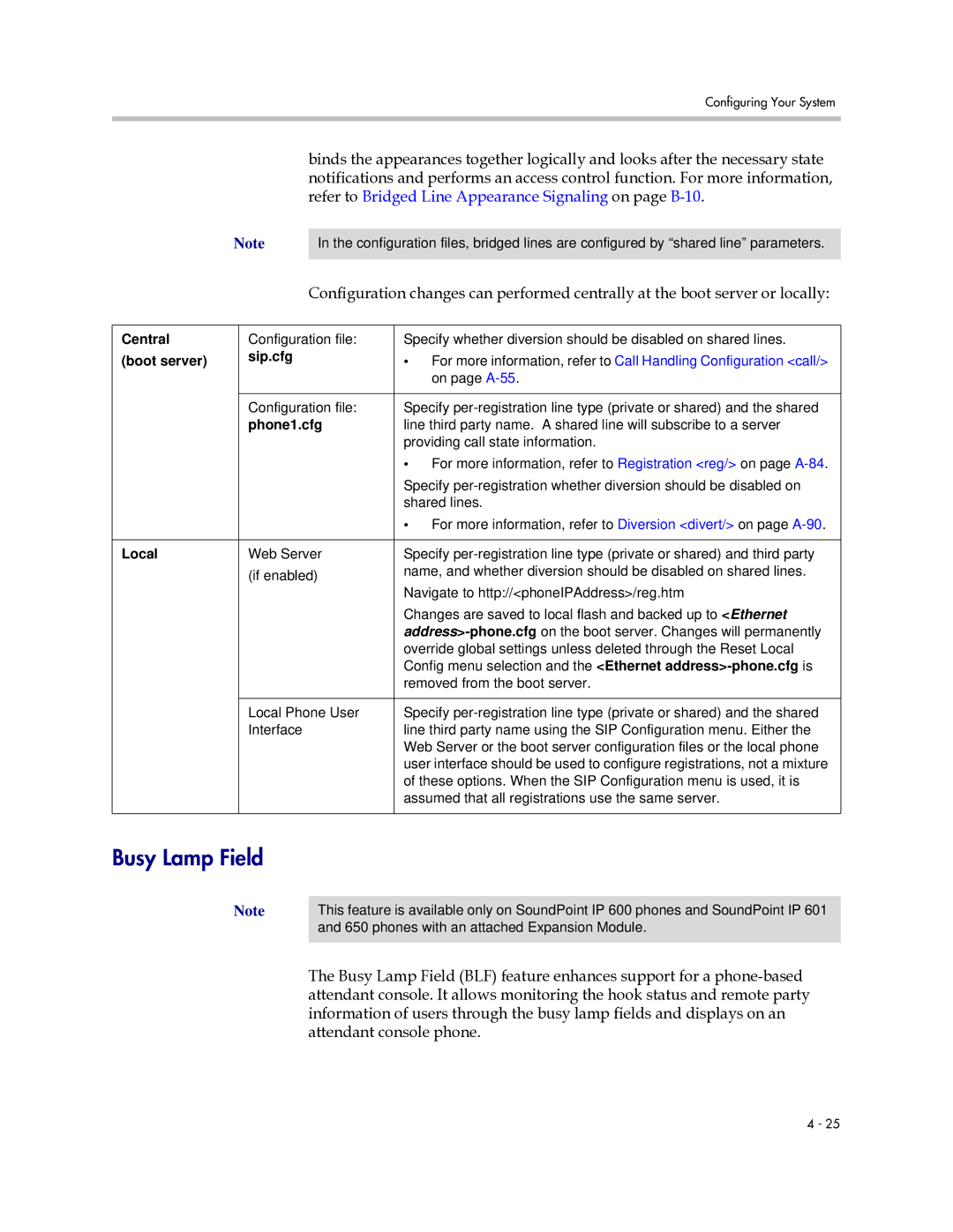 Polycom SIP 2.2.0 manual Busy Lamp Field, Refer to Bridged Line Appearance Signaling on page B-10 