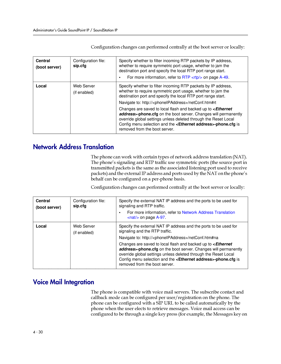 Polycom SIP 2.2.0 manual Network Address Translation, Voice Mail Integration 