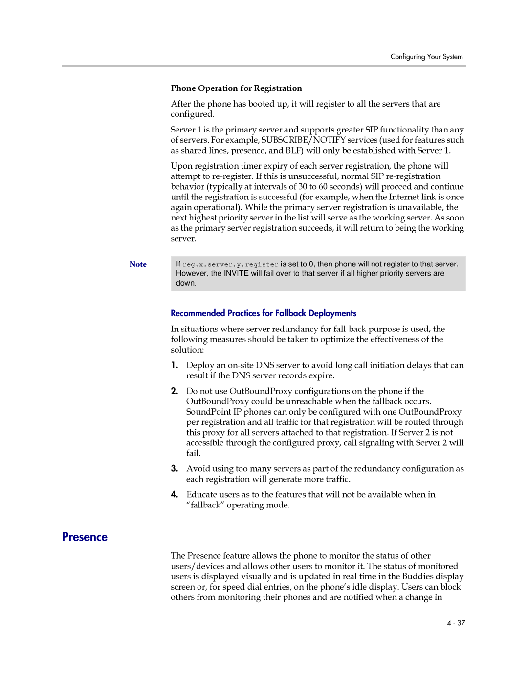 Polycom SIP 2.2.0 manual Presence, Phone Operation for Registration 