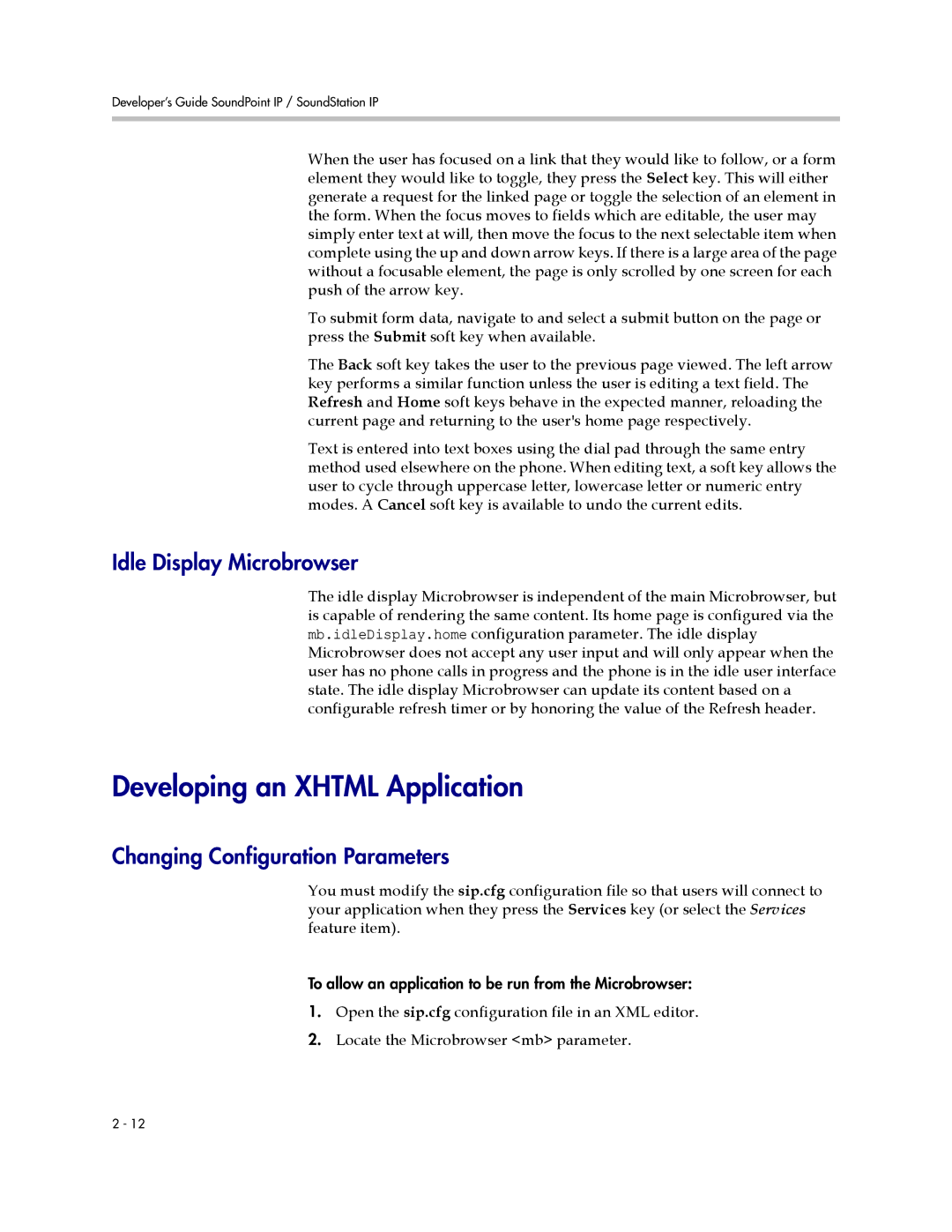 Polycom SIP 2.2.0 manual Developing an Xhtml Application, Idle Display Microbrowser, Changing Configuration Parameters 