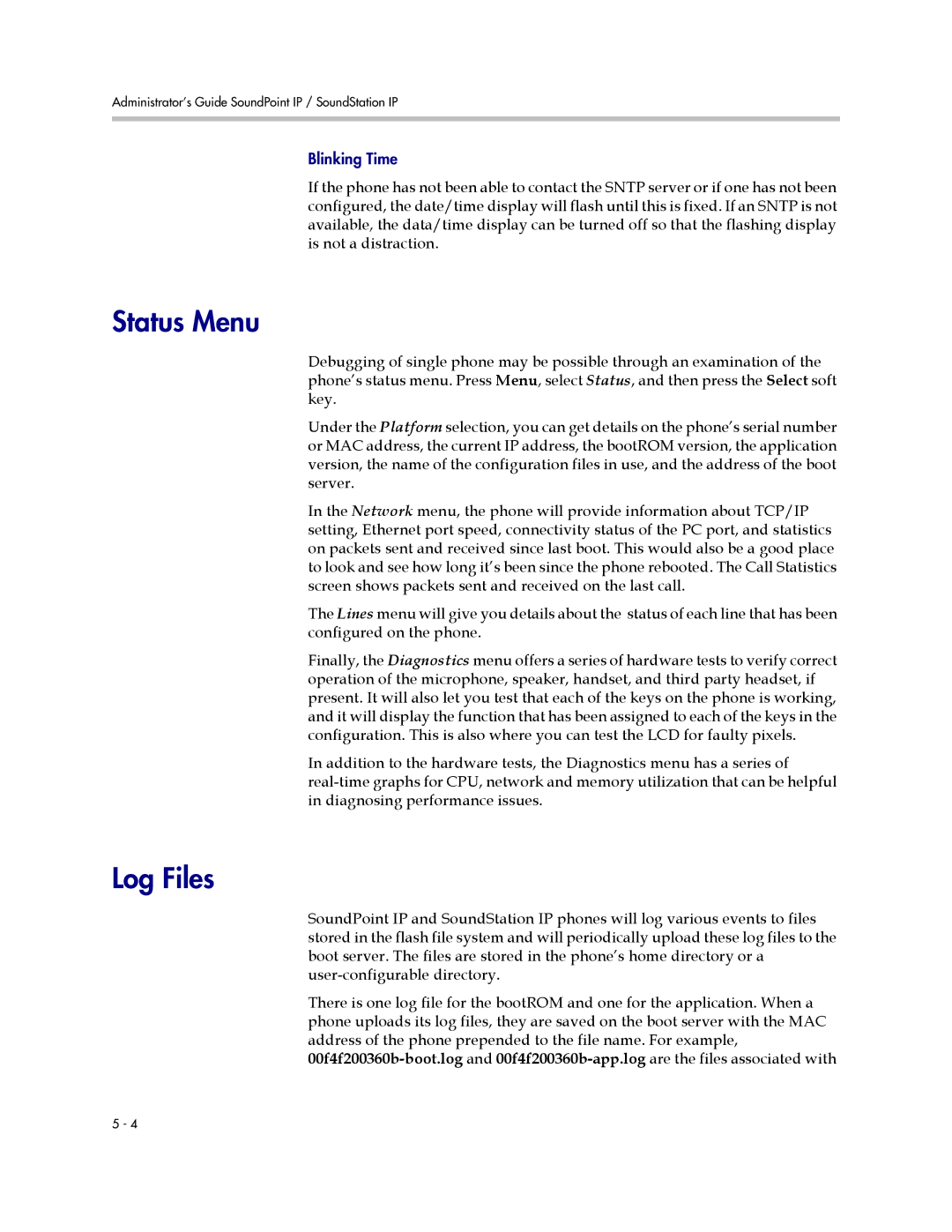 Polycom SIP 2.2.2 manual Status Menu, Log Files 