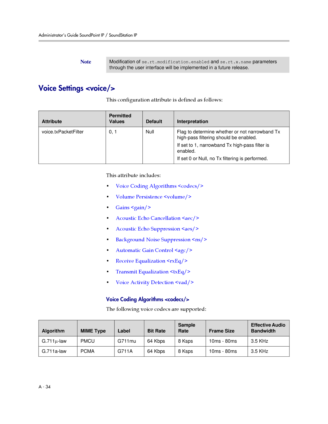 Polycom SIP 2.2.2 manual Voice Settings voice, Following voice codecs are supported 