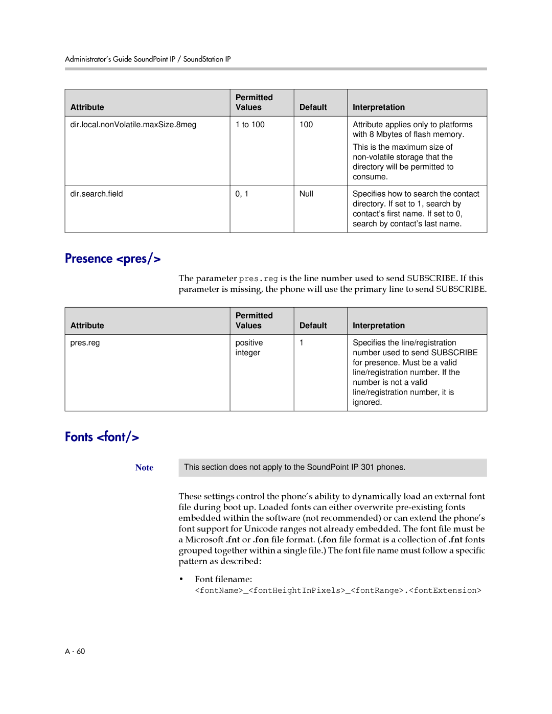 Polycom SIP 2.2.2 manual Presence pres, Fonts font 