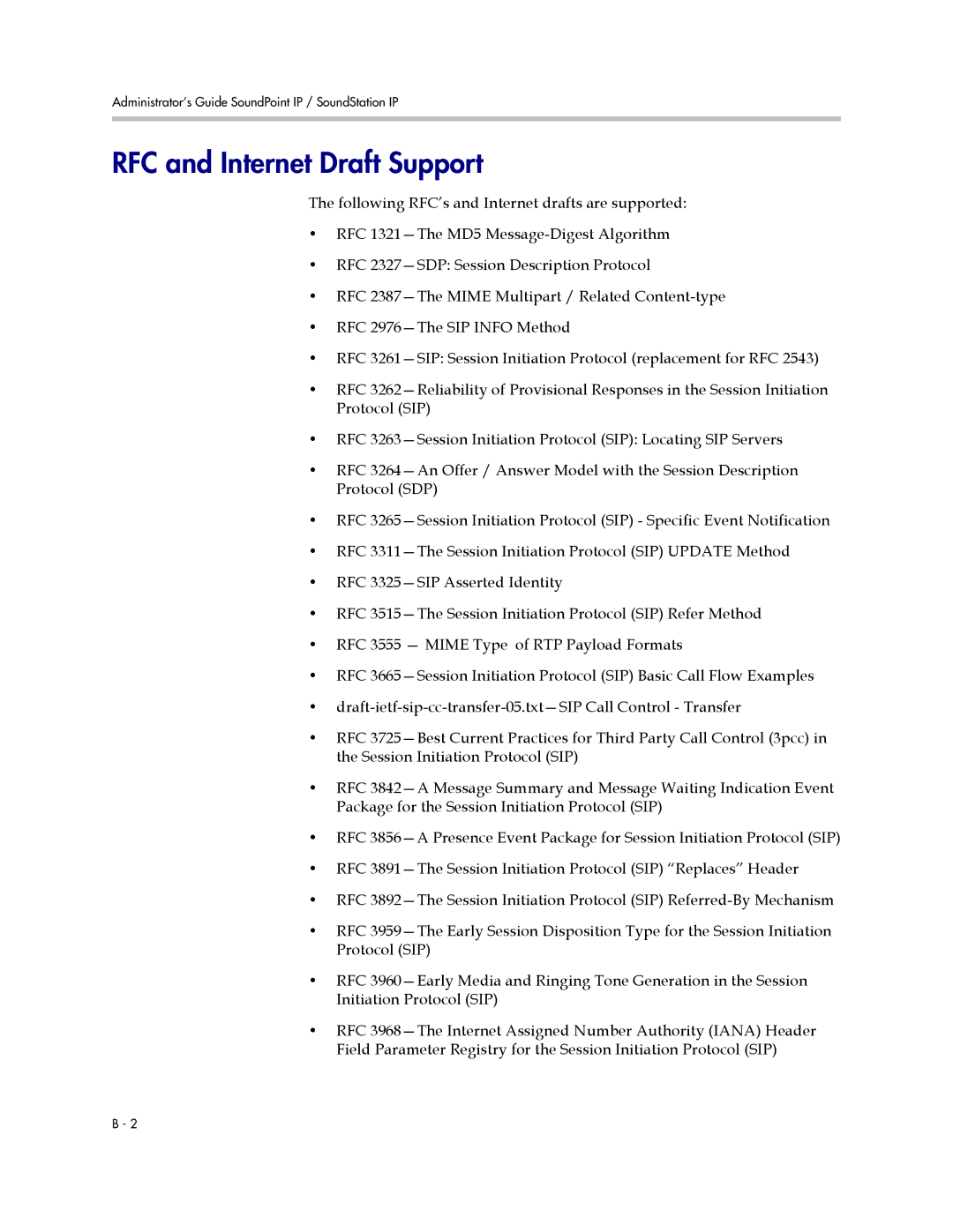 Polycom SIP 2.2.2 manual RFC and Internet Draft Support 