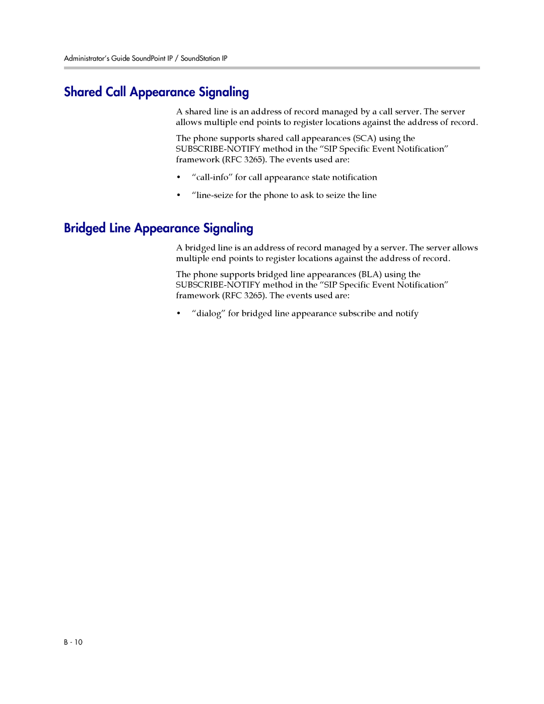 Polycom SIP 2.2.2 manual Shared Call Appearance Signaling, Bridged Line Appearance Signaling 