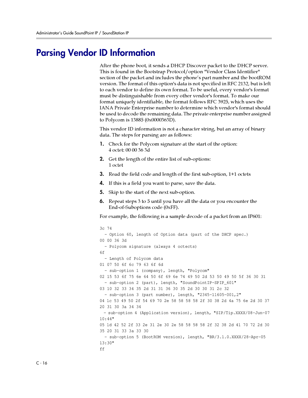 Polycom SIP 2.2.2 manual Parsing Vendor ID Information 