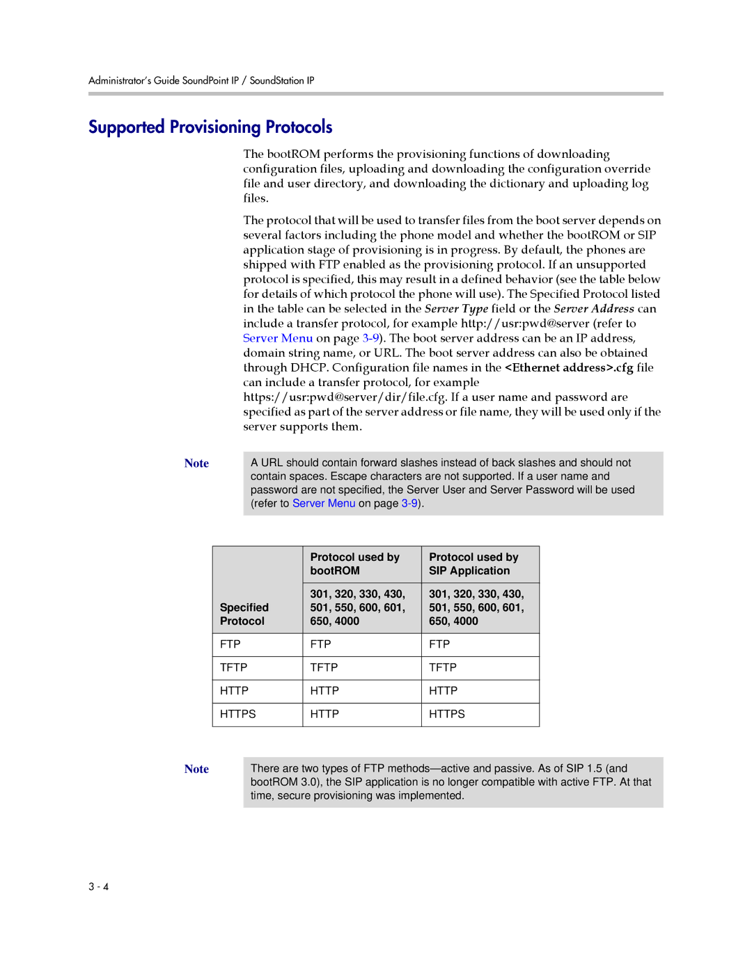 Polycom SIP 2.2.2 manual Supported Provisioning Protocols, FTP Tftp Http Https 