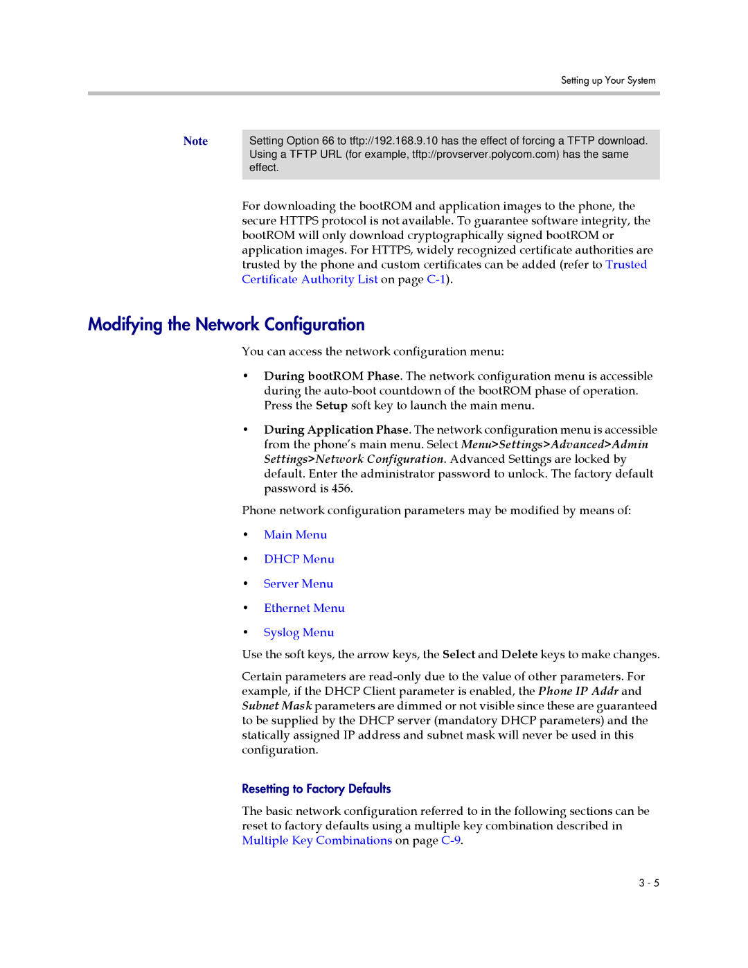 Polycom SIP 2.2.2 manual Modifying the Network Configuration, Certificate Authority List on page C-1 