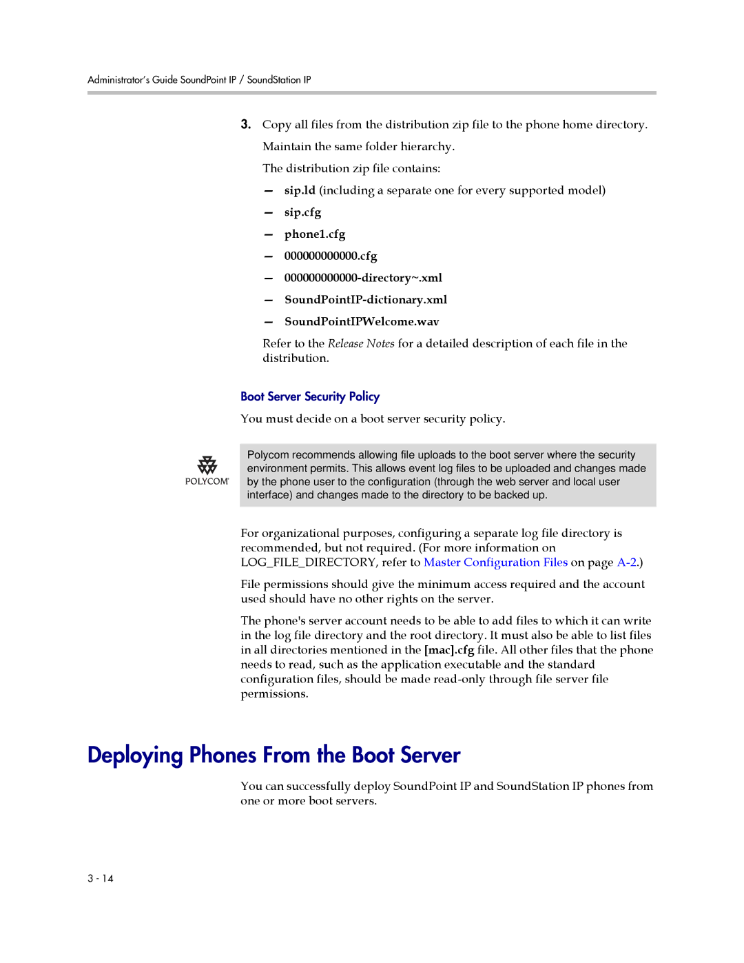 Polycom SIP 2.2.2 manual Deploying Phones From the Boot Server, You must decide on a boot server security policy 