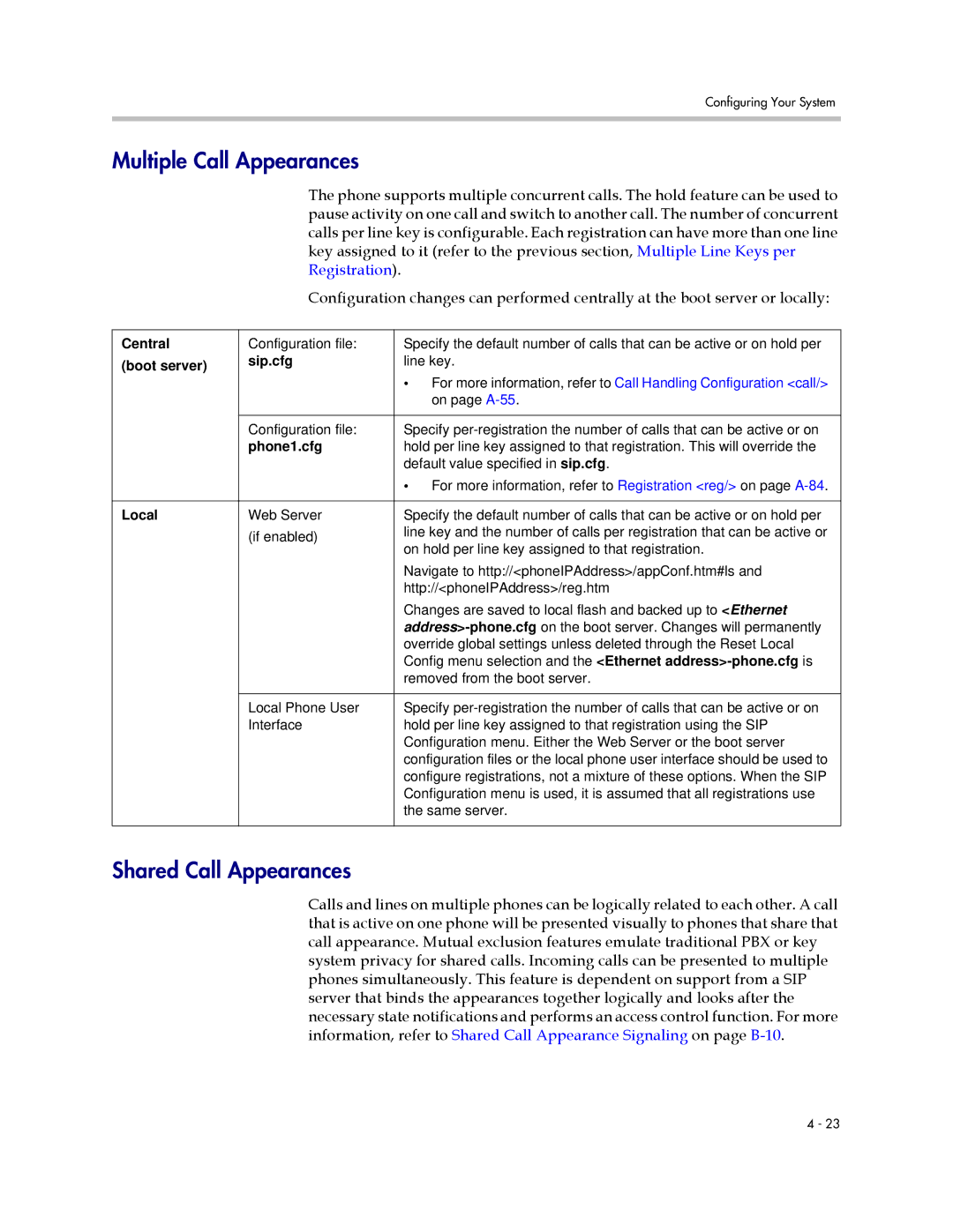 Polycom SIP 2.2.2 manual Multiple Call Appearances, Shared Call Appearances 