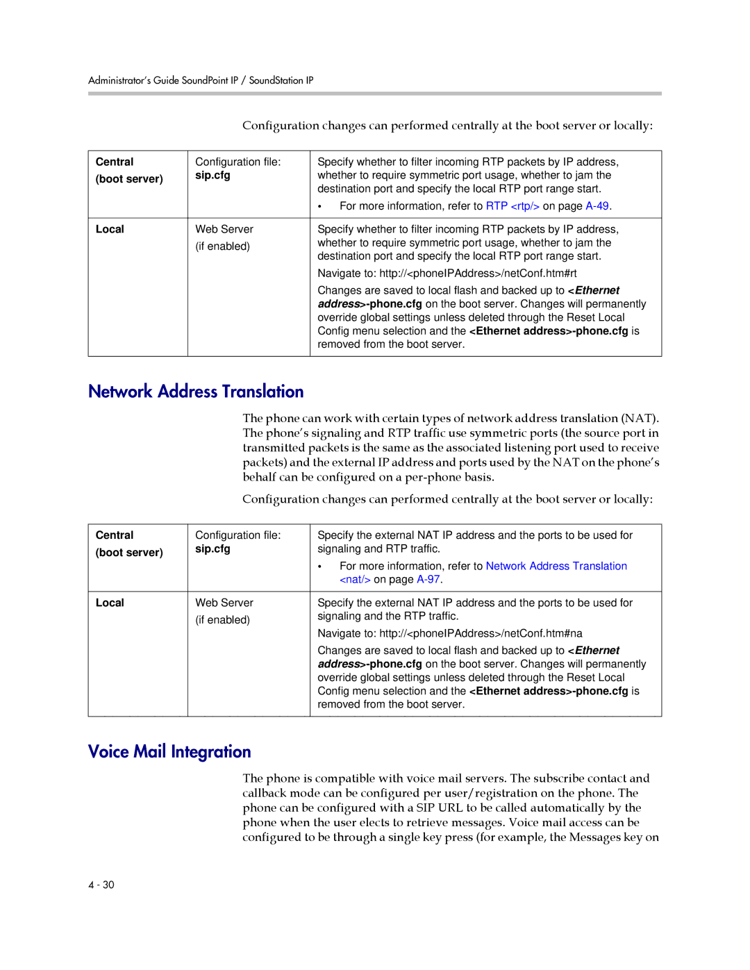 Polycom SIP 2.2.2 manual Network Address Translation, Voice Mail Integration 