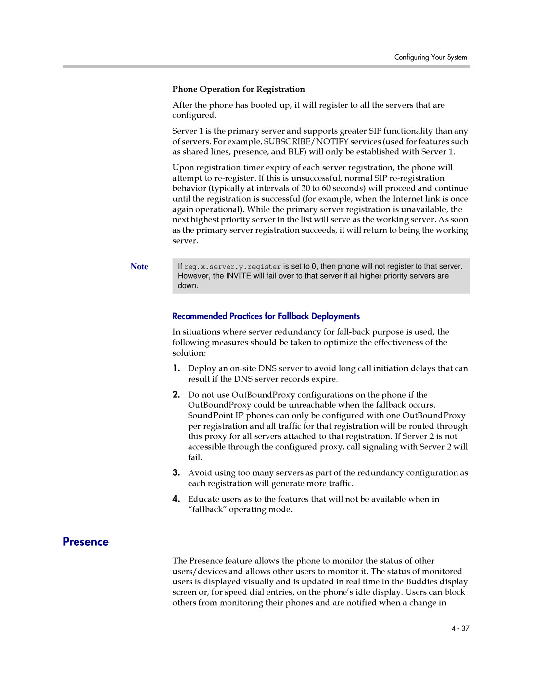 Polycom SIP 2.2.2 manual Presence, Phone Operation for Registration 