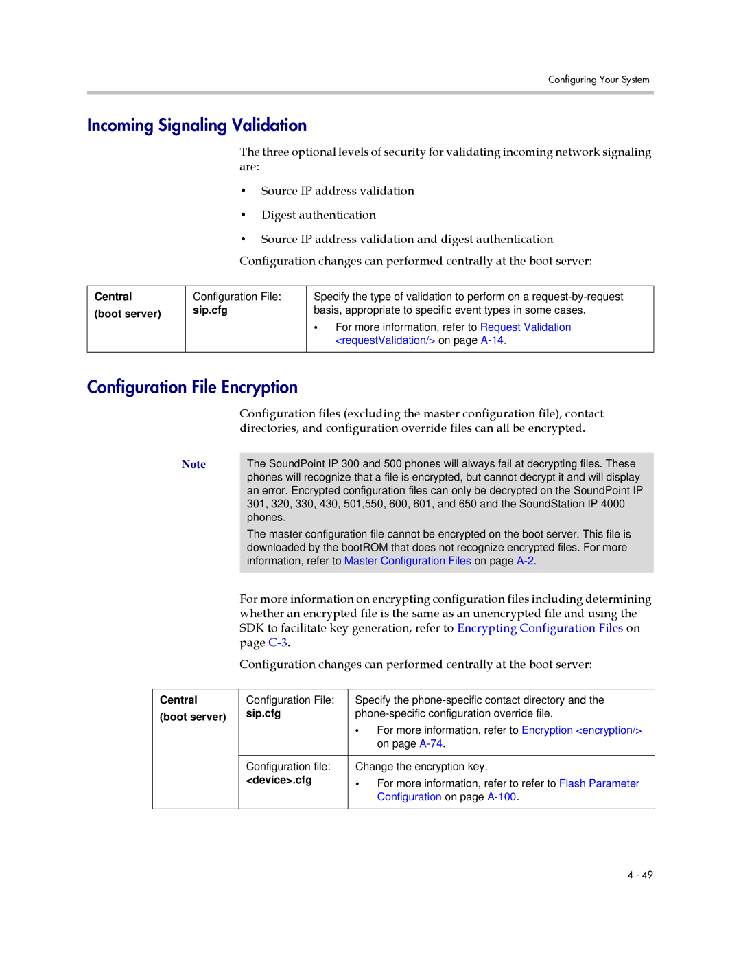 Polycom SIP 2.2.2 manual Incoming Signaling Validation, Configuration File Encryption, Device.cfg 