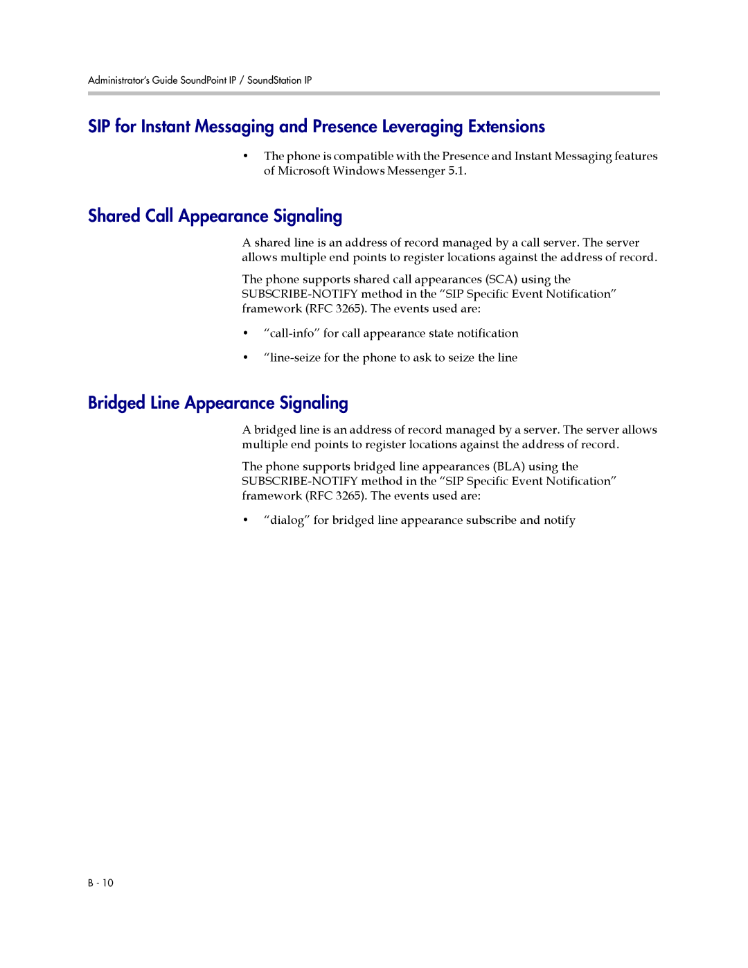 Polycom SIP 3.0.2 manual Shared Call Appearance Signaling, Bridged Line Appearance Signaling 