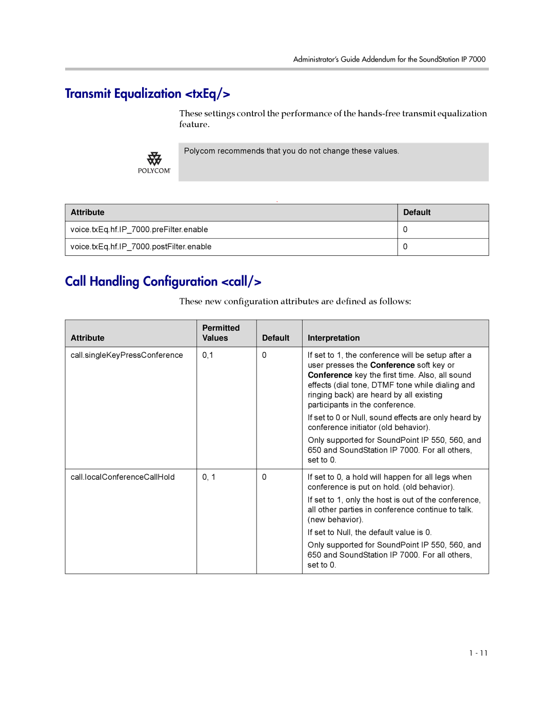 Polycom SIP 3.0.2 manual Transmit Equalization txEq, These new configuration attributes are defined as follows 