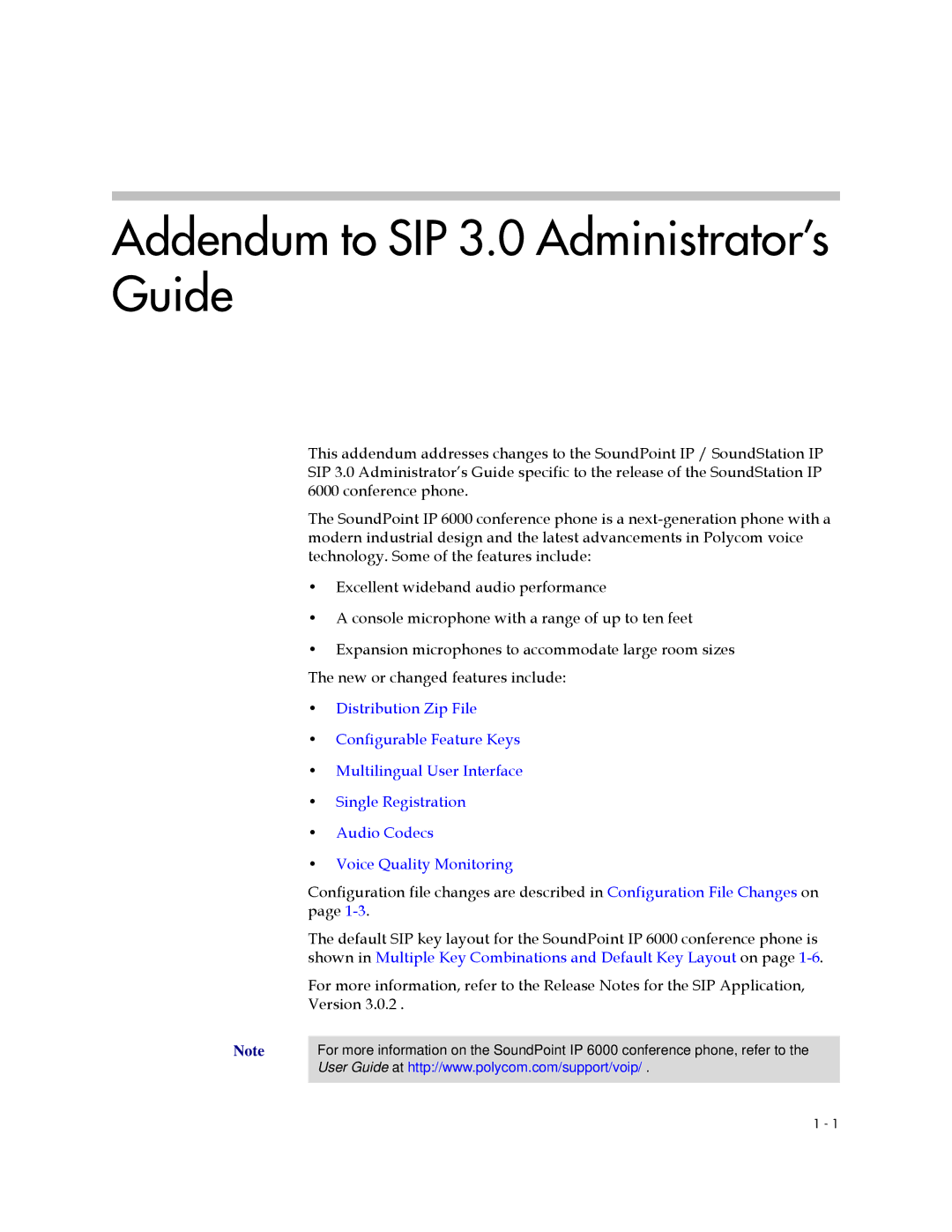 Polycom SIP 3.0.2 manual Addendum to SIP 3.0 Administrator’s Guide 