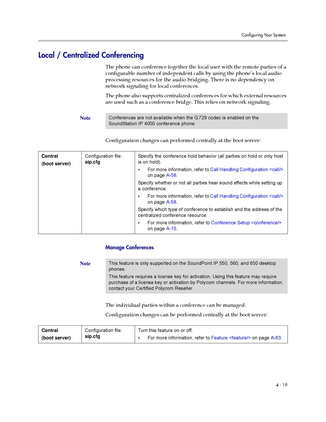 Polycom SIP 3.0.2 manual Local / Centralized Conferencing, Manage Conferences 