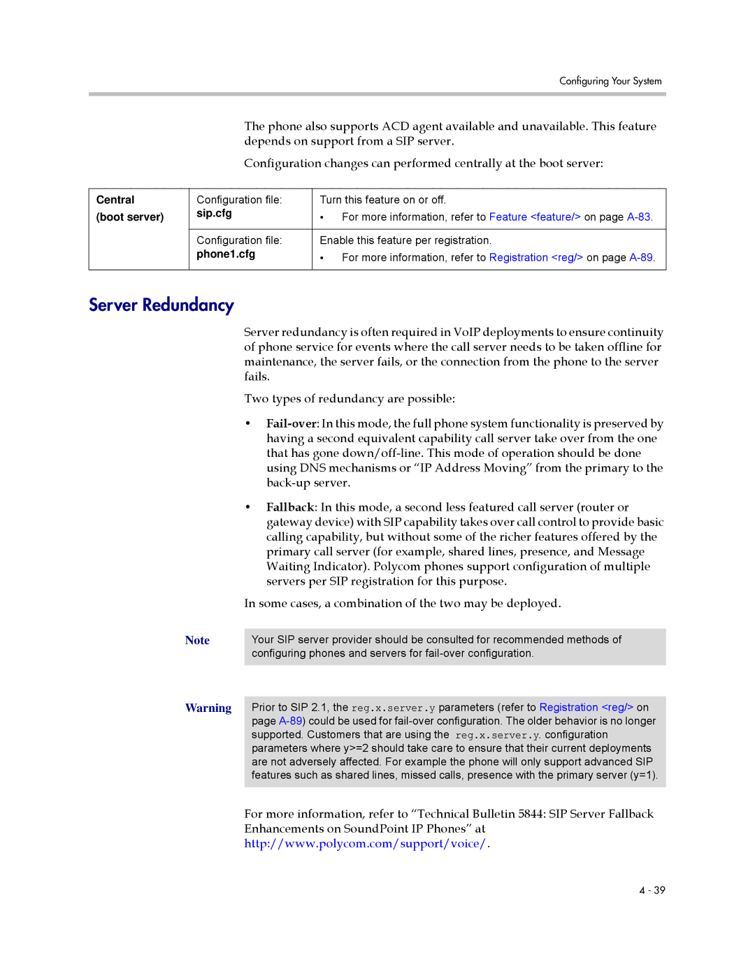 Polycom SIP 3.0.2 manual Server Redundancy, Depends on support from a SIP server 