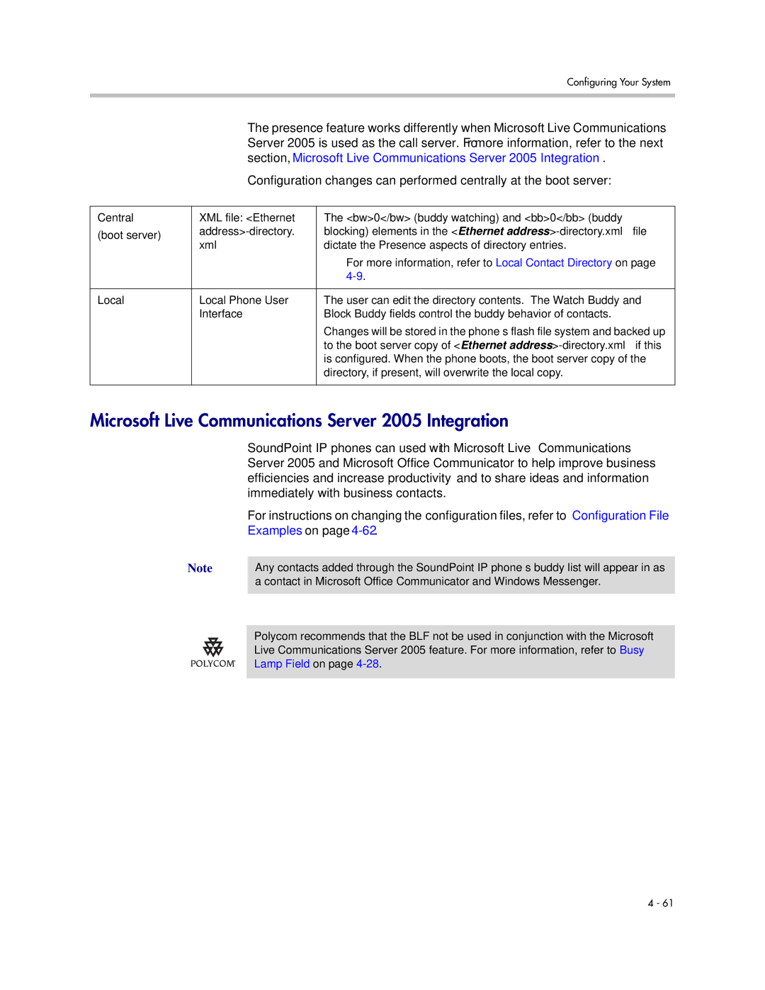 Polycom SIP 3.1 Microsoft Live Communications Server 2005 Integration, Immediately with business contacts, Examples on 