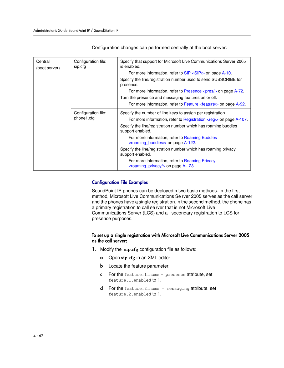 Polycom SIP 3.1 manual Roamingbuddies/ on page A-122, Roamingprivacy/ on page A-123 