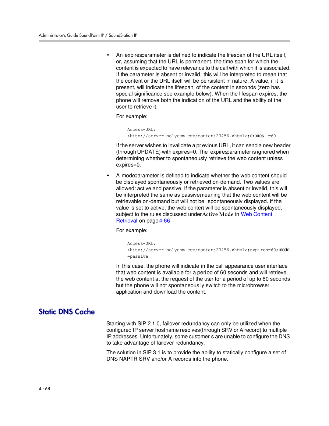 Polycom SIP 3.1 manual Static DNS Cache 