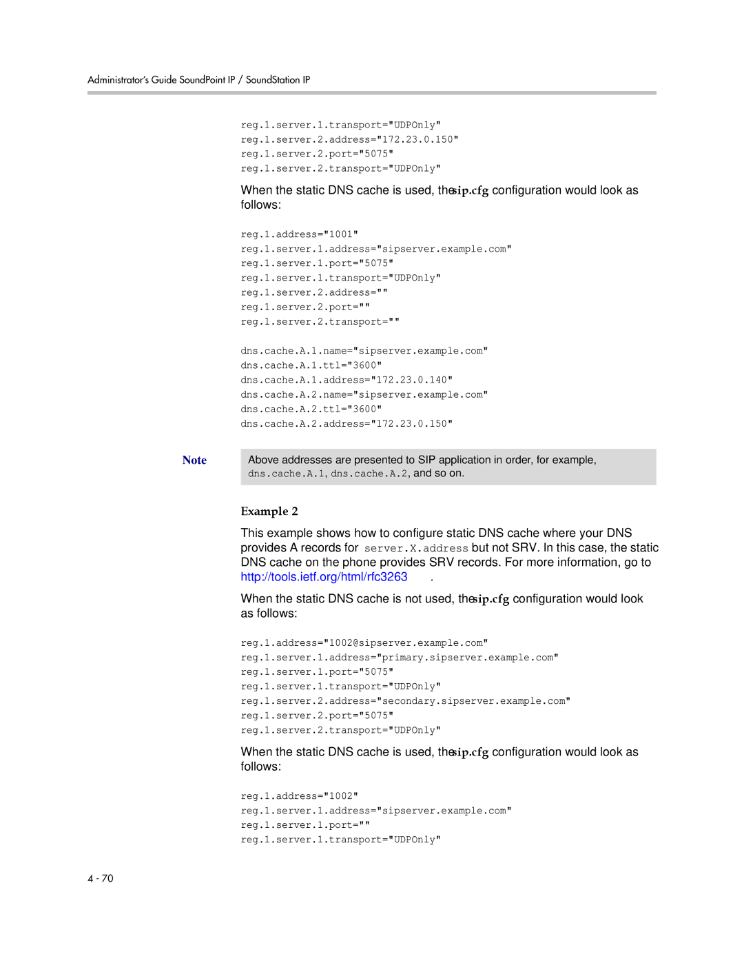 Polycom SIP 3.1 manual Dns.cache.A.1 , dns.cache.A.2 , and so on 