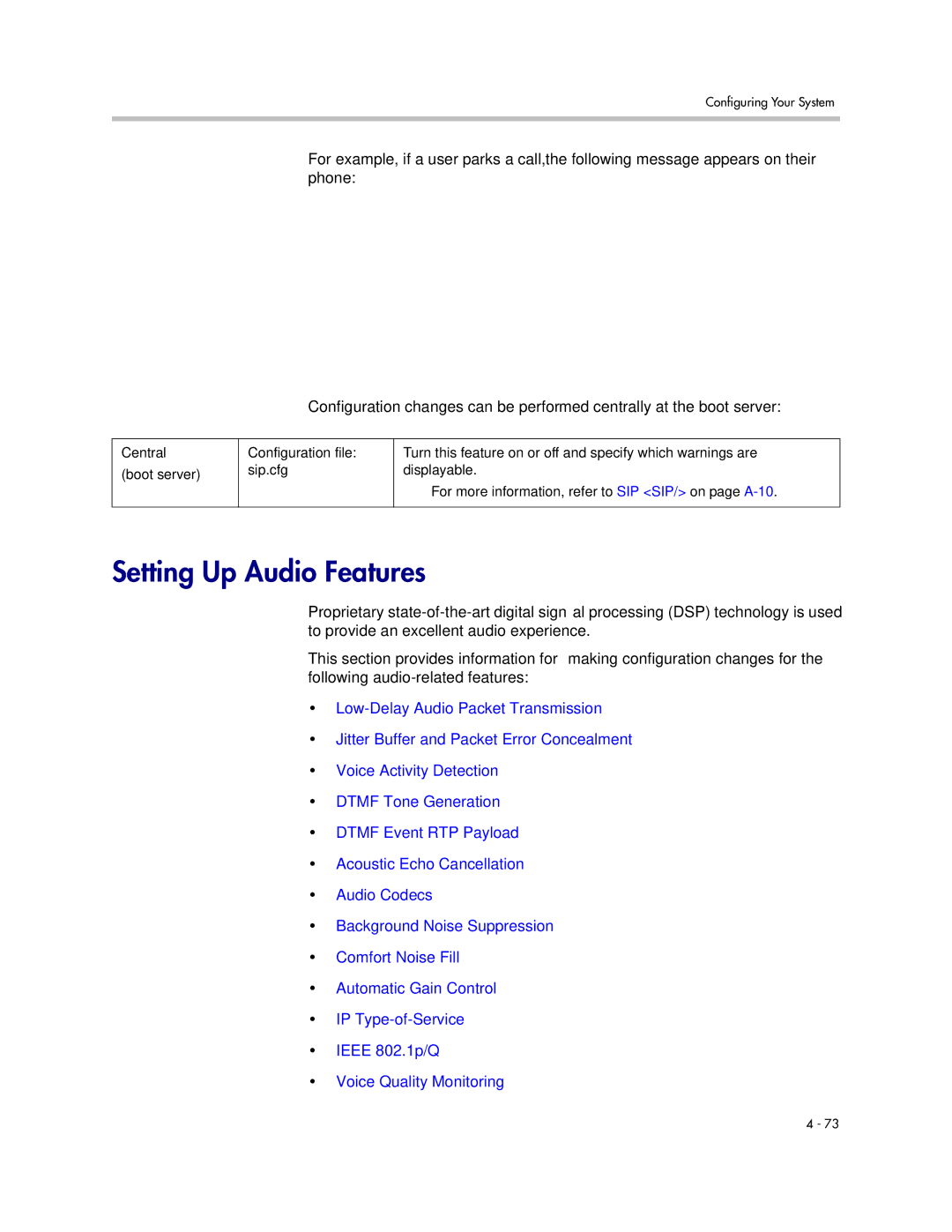 Polycom SIP 3.1 manual Setting Up Audio Features, Central 