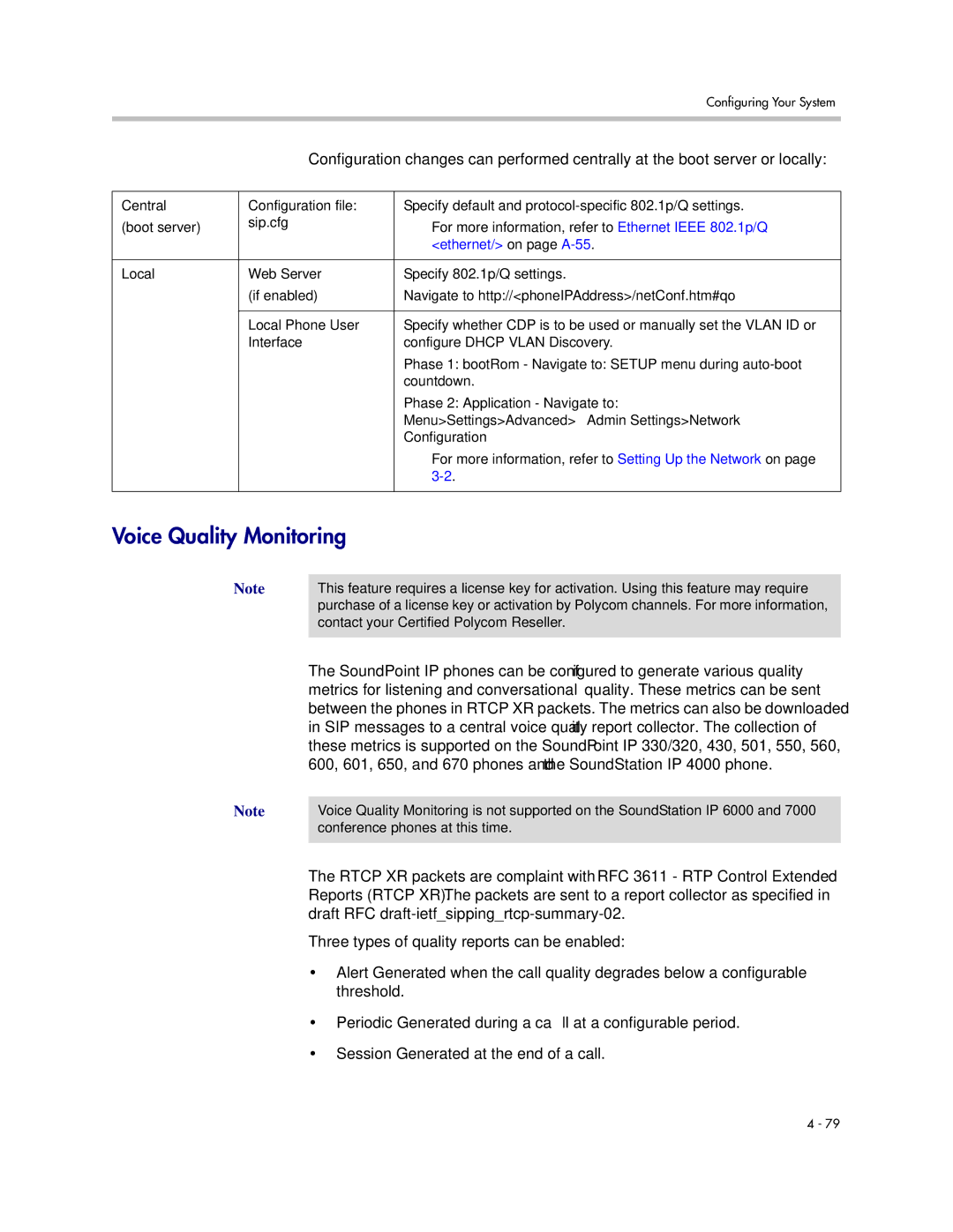 Polycom SIP 3.1 manual Voice Quality Monitoring, Three types of quality reports can be enabled, Threshold 