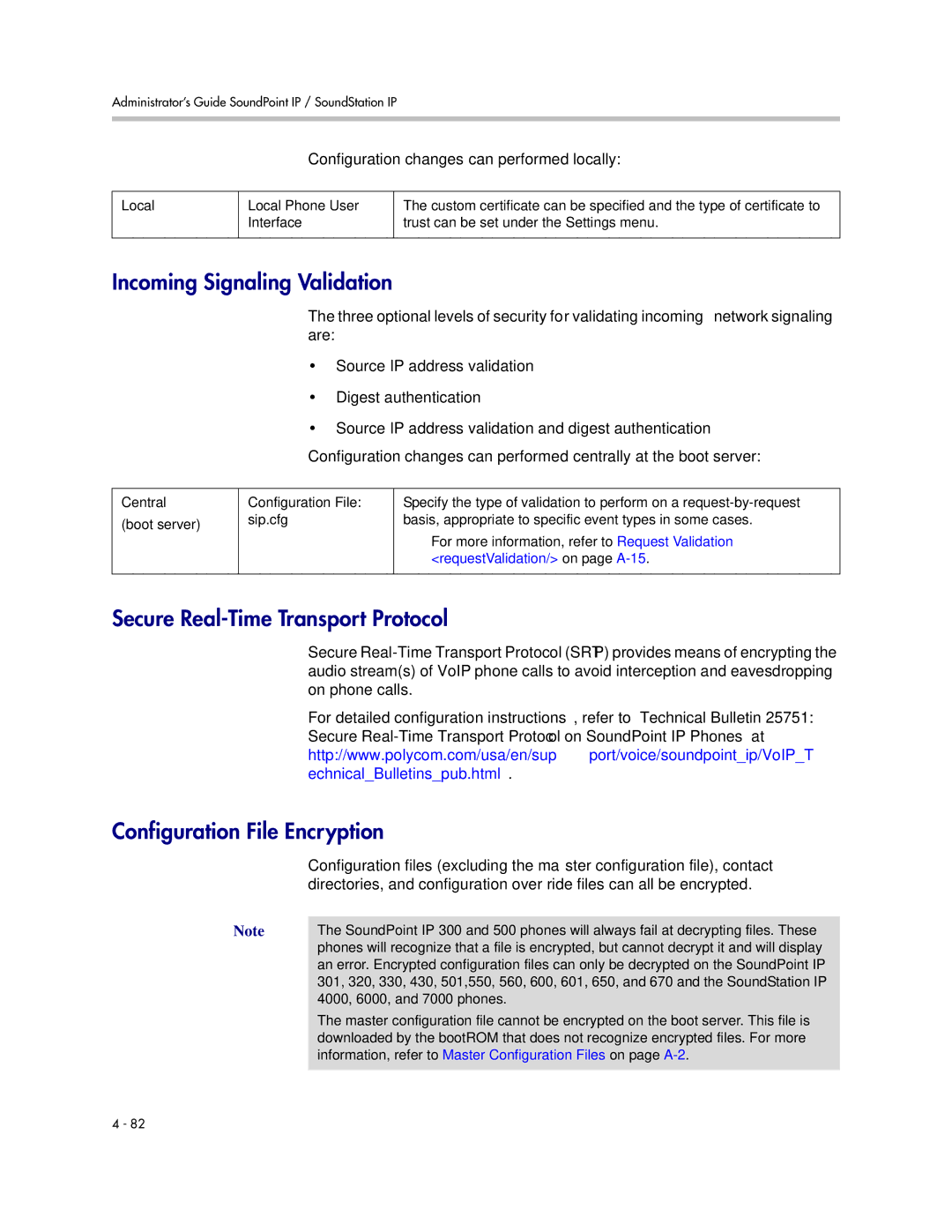 Polycom SIP 3.1 manual Incoming Signaling Validation, Secure Real-Time Transport Protocol, Configuration File Encryption 