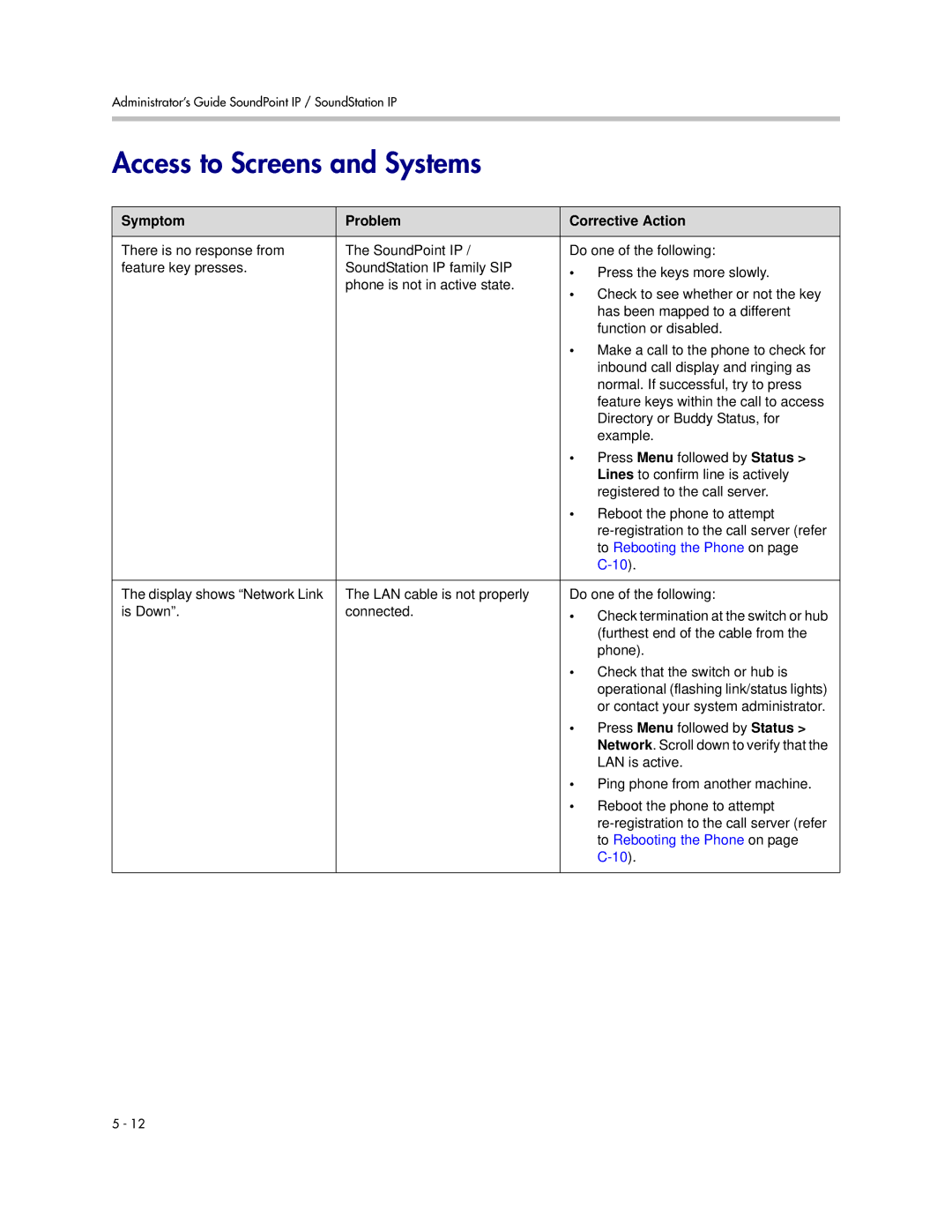 Polycom SIP 3.1 manual Access to Screens and Systems, To Rebooting the Phone on 