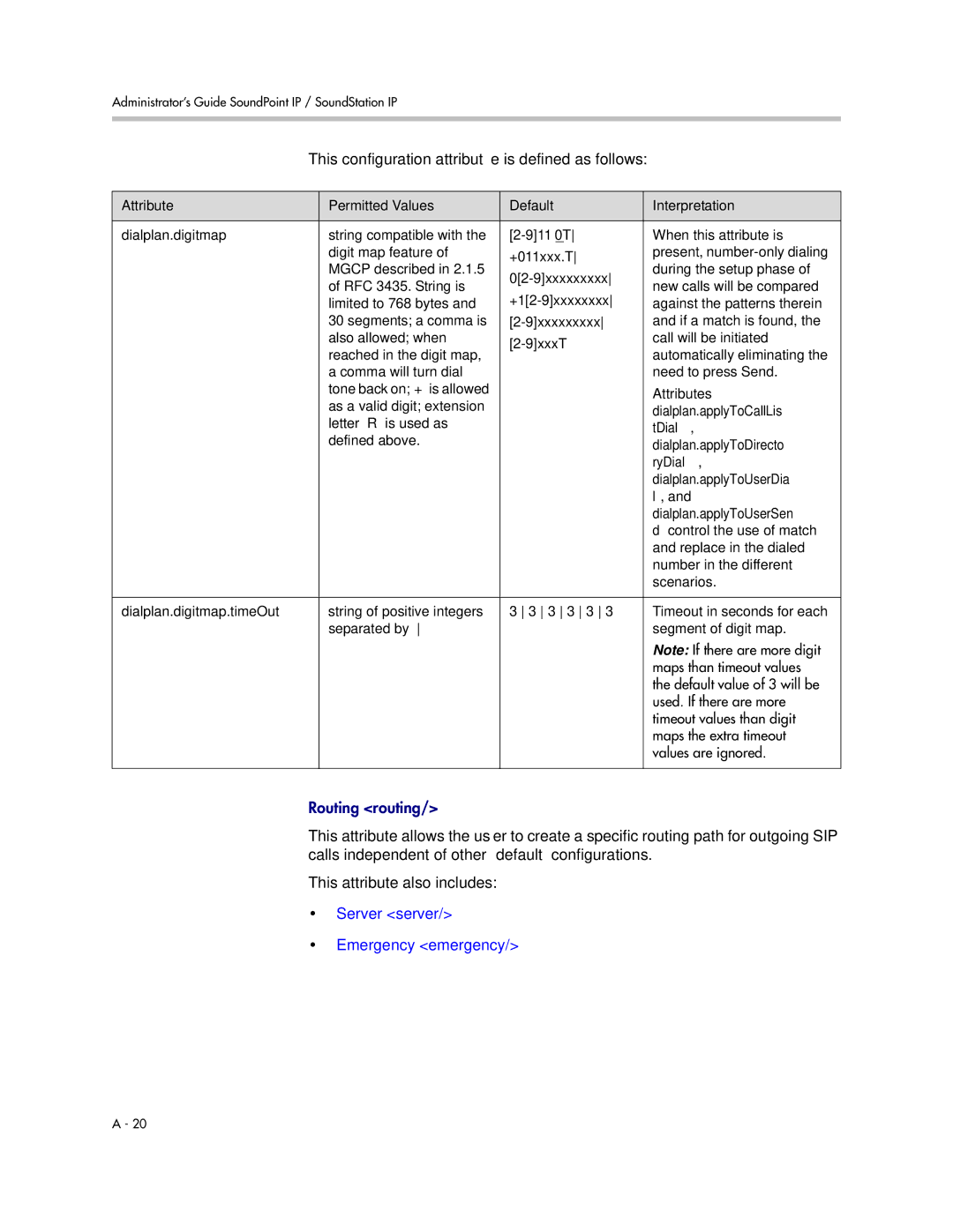 Polycom SIP 3.1 manual Server server Emergency emergency, Attribute Permitted Values Default Interpretation 