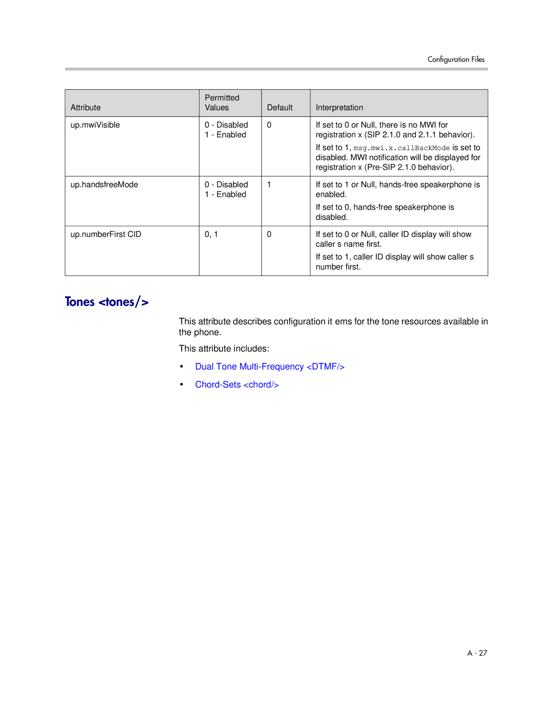 Polycom SIP 3.1 manual Tones tones, Dual Tone Multi-Frequency Dtmf Chord-Sets chord 
