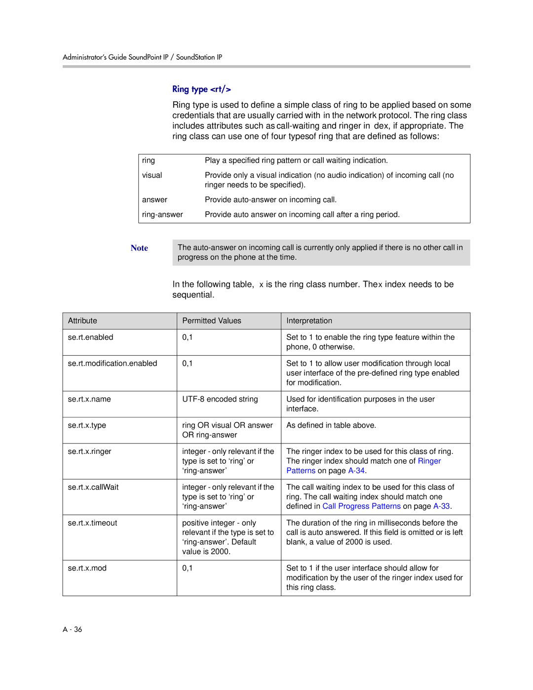 Polycom SIP 3.1 manual Sequential, Patterns on page A-34, Defined in Call Progress Patterns on page A-33 