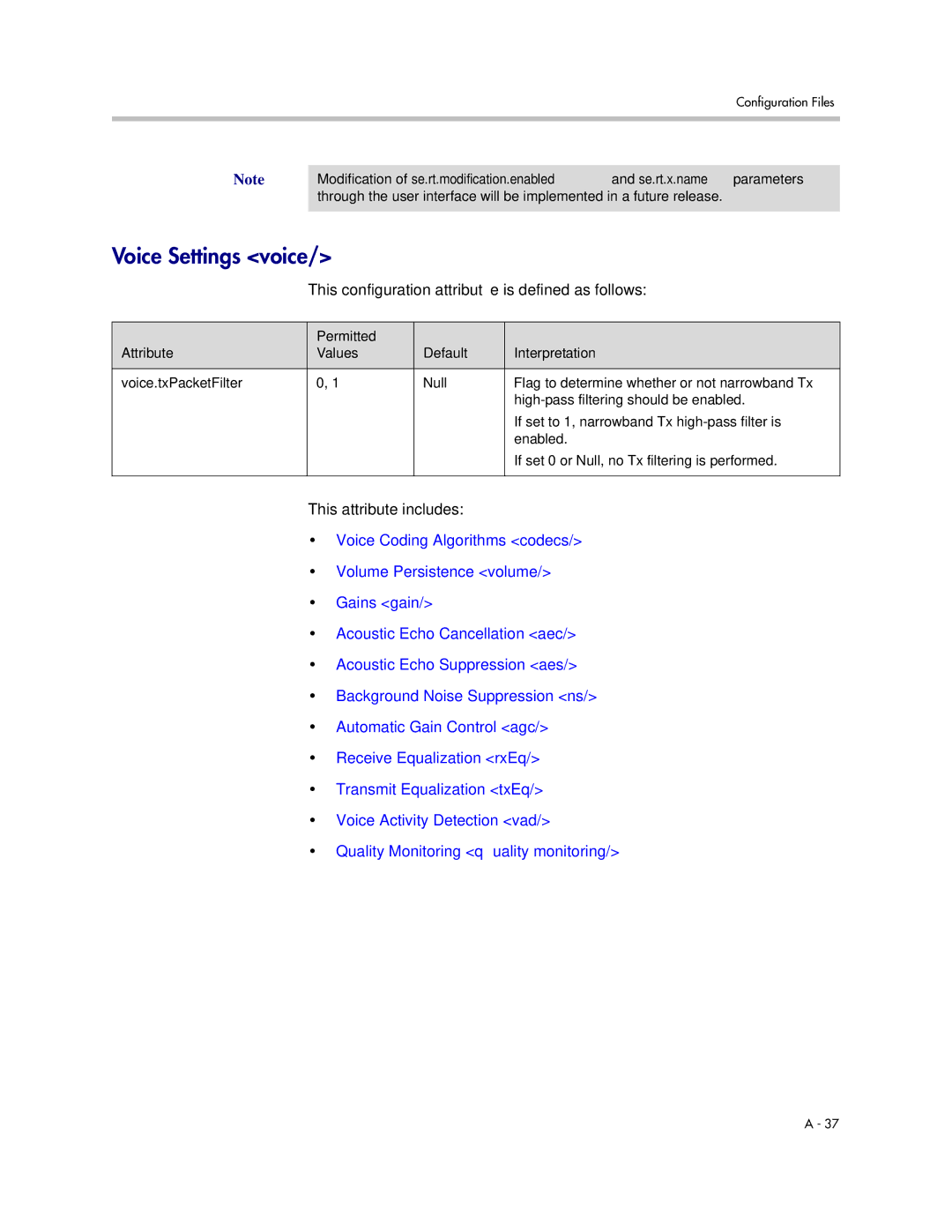 Polycom SIP 3.1 manual Voice Settings voice, This configuration attribute is defined as follows 