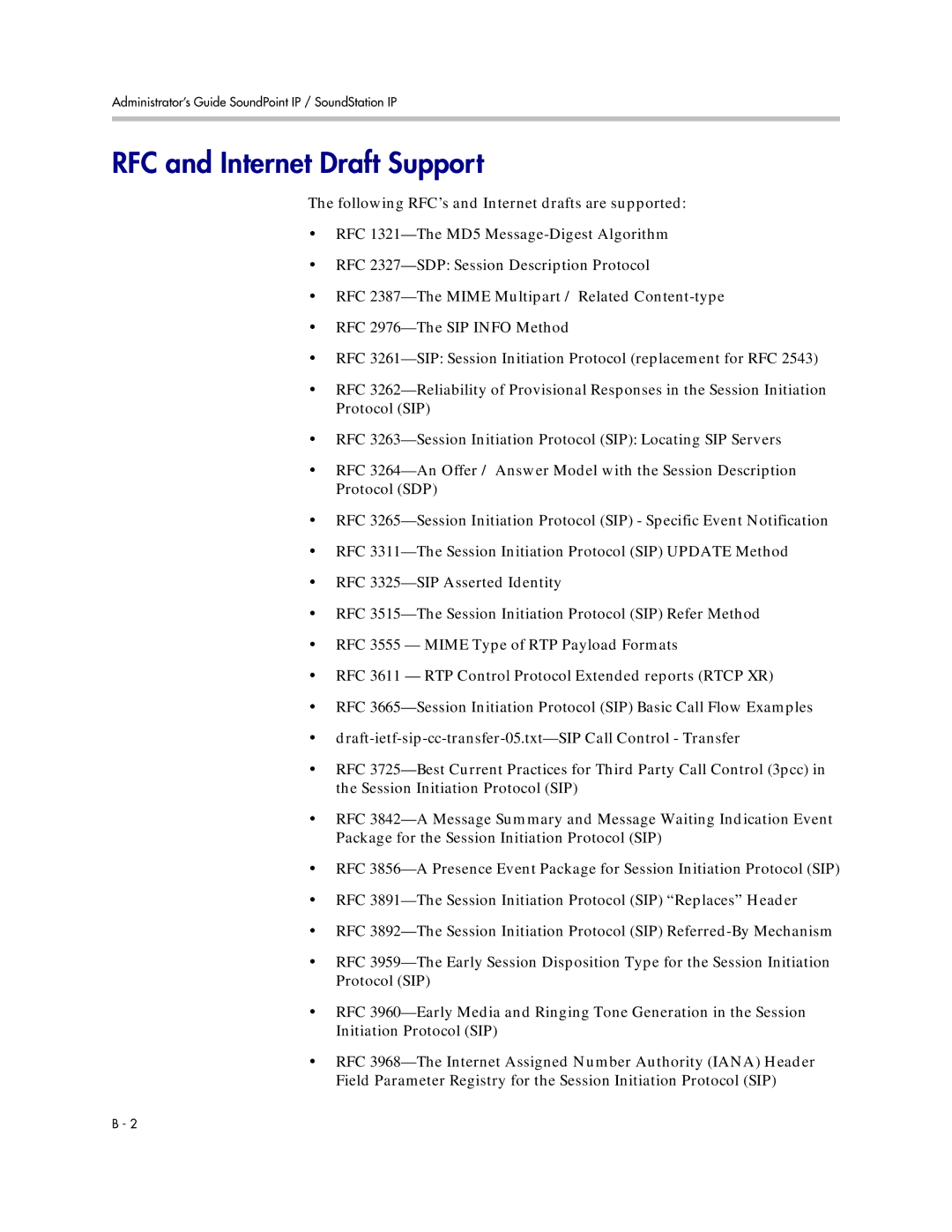 Polycom SIP 3.1 manual RFC and Internet Draft Support 