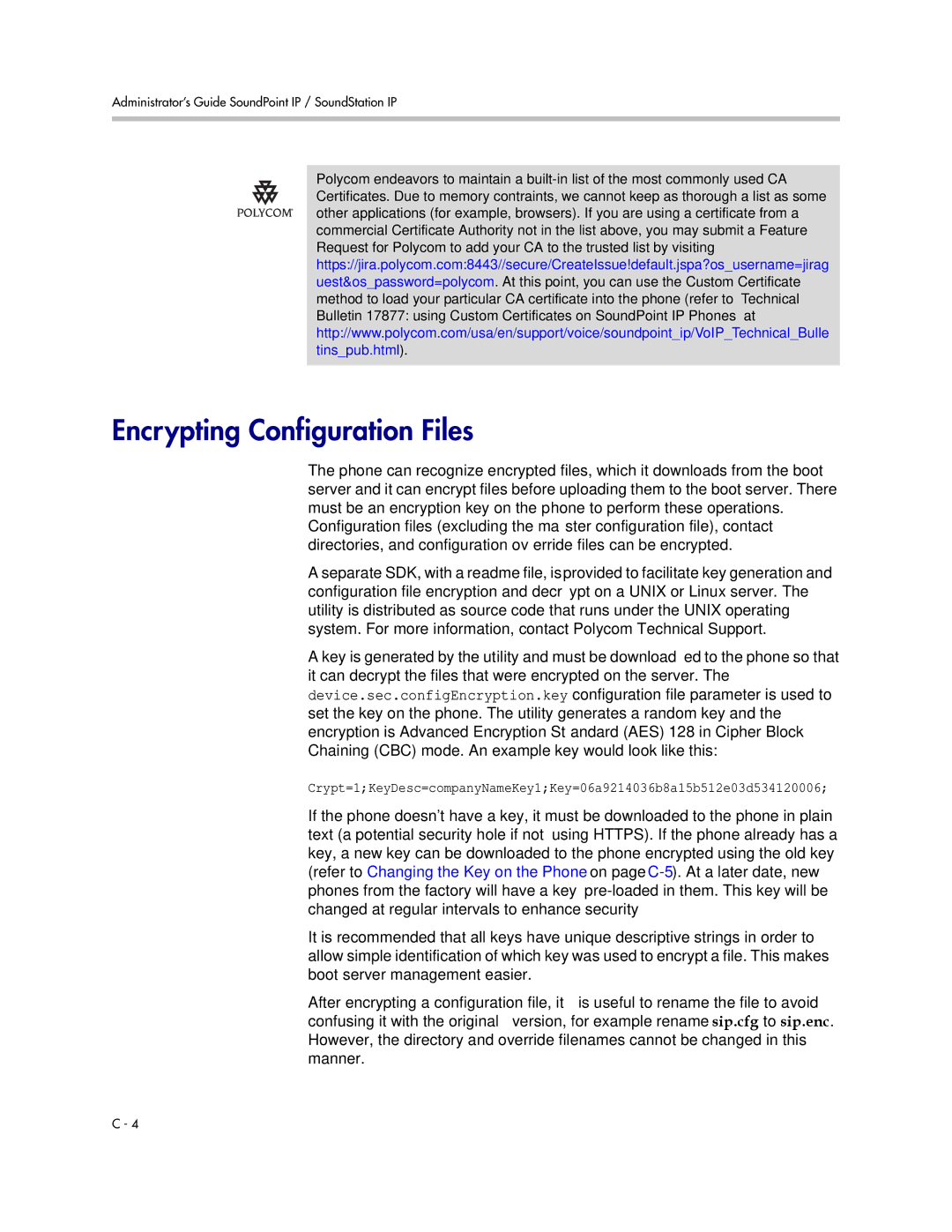 Polycom SIP 3.1 manual Encrypting Configuration Files 