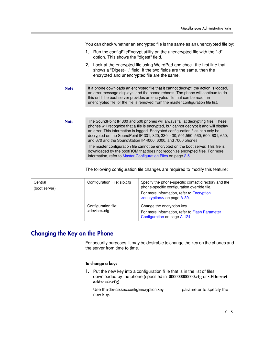 Polycom SIP 3.1 manual Changing the Key on the Phone, Option. This shows the digest field, Encryption/ on page A-89 