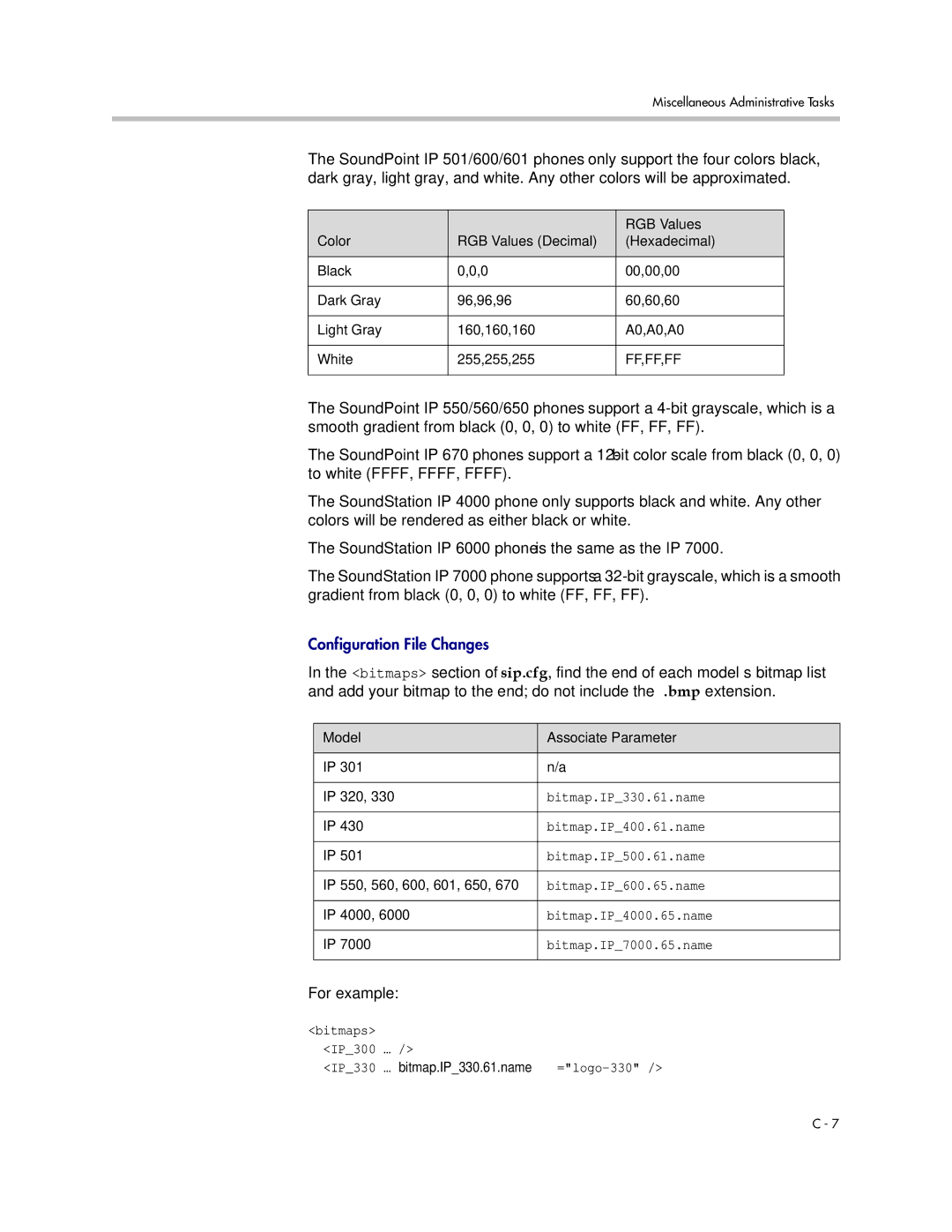 Polycom SIP 3.1 manual Color RGB Values Decimal Hexadecimal, Model Associate Parameter 