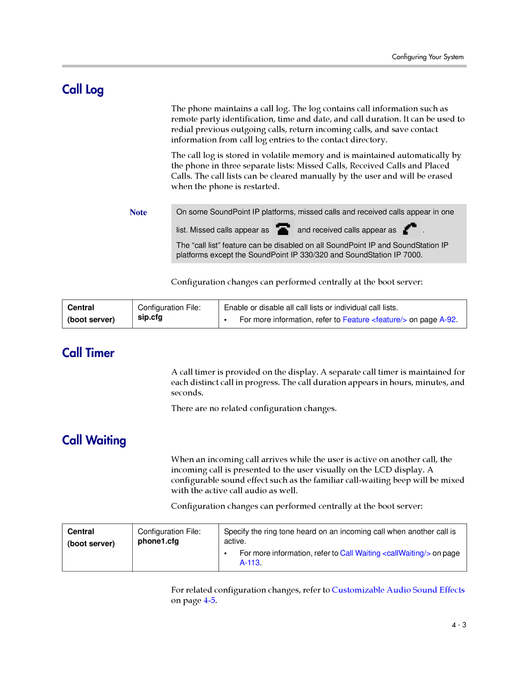 Polycom SIP 3.1 manual Call Log, Call Timer, Call Waiting 