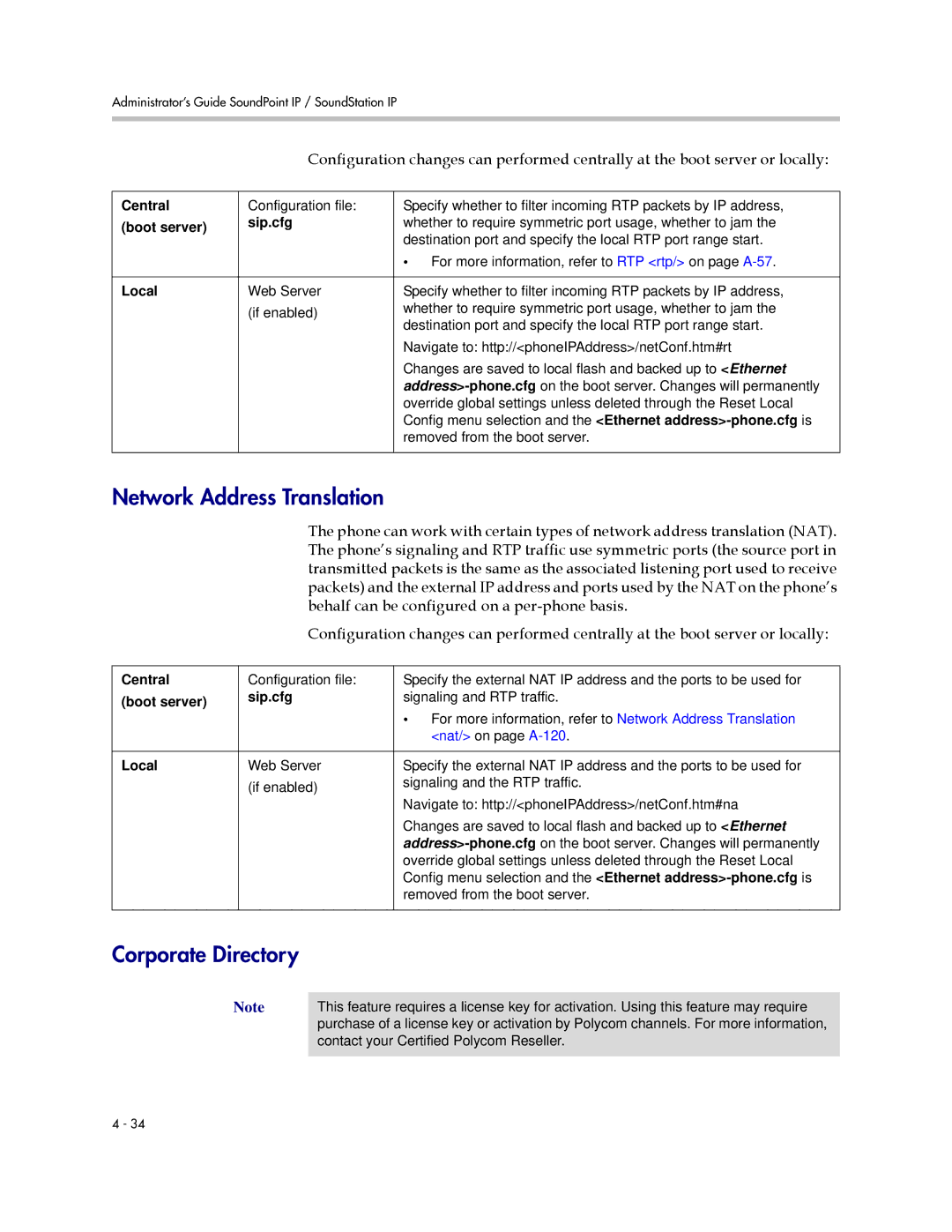 Polycom SIP 3.1 manual Network Address Translation, Corporate Directory, Nat/ on page A-120 