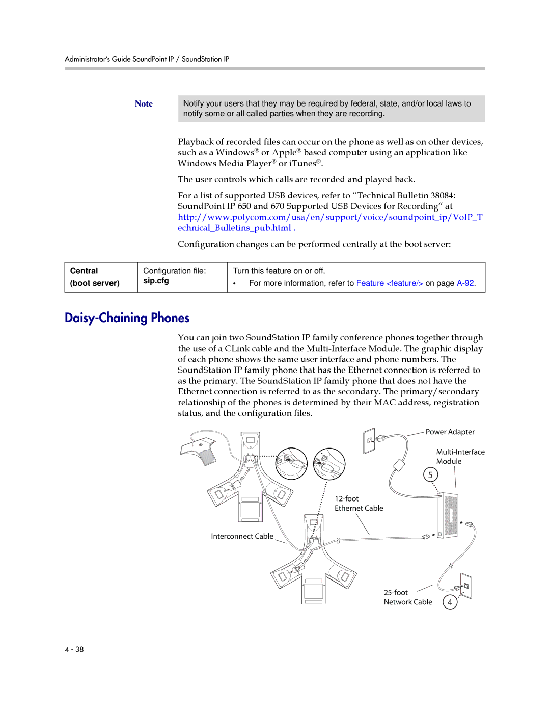 Polycom SIP 3.1 manual Daisy-Chaining Phones, Central 