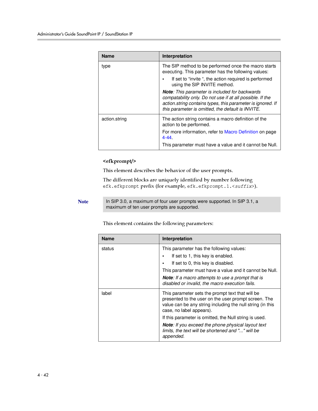 Polycom SIP 3.1 manual Efkprompt, This element describes the behavior of the user prompts 