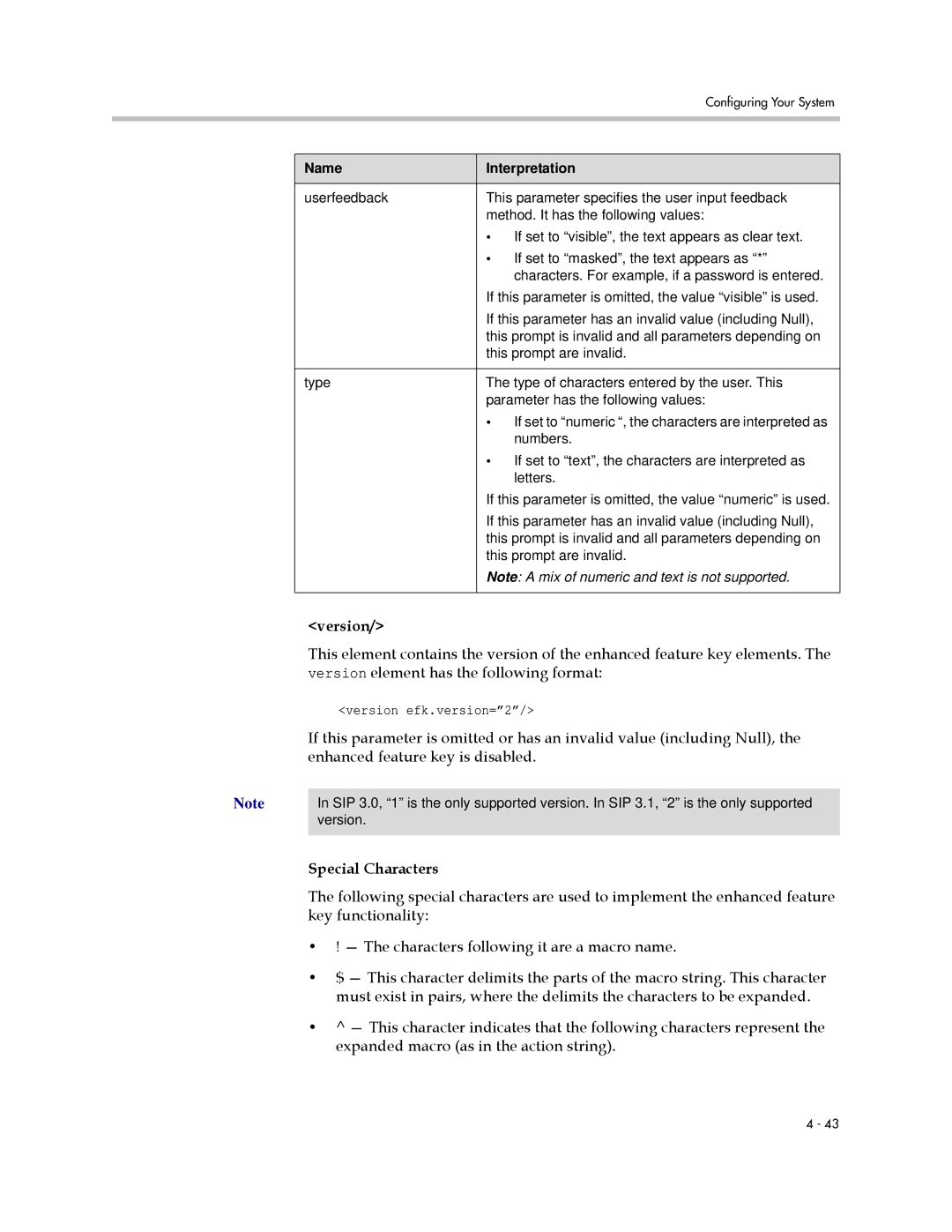 Polycom SIP 3.1 manual Special Characters, Version efk.version=2 