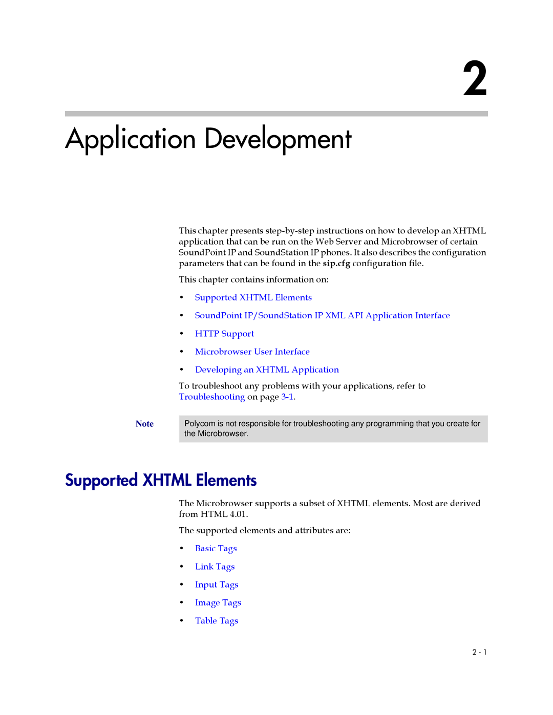 Polycom SIP 3.1 manual Application Development, Supported Xhtml Elements 