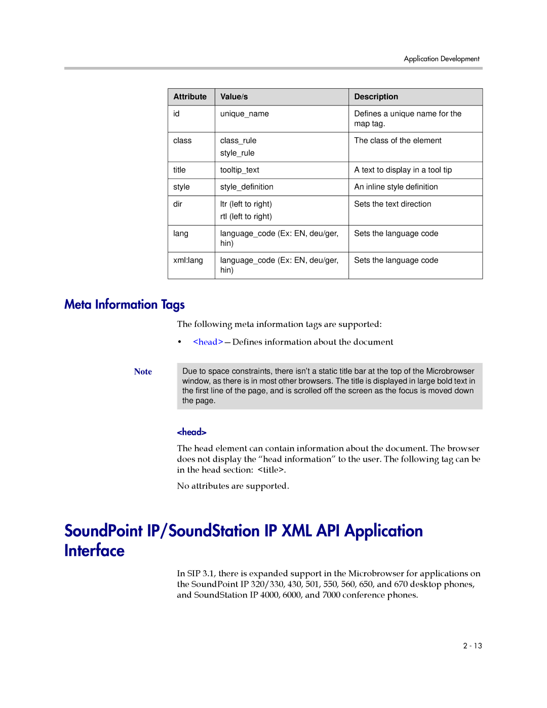 Polycom SIP 3.1 manual SoundPoint IP/SoundStation IP XML API Application Interface, Meta Information Tags 