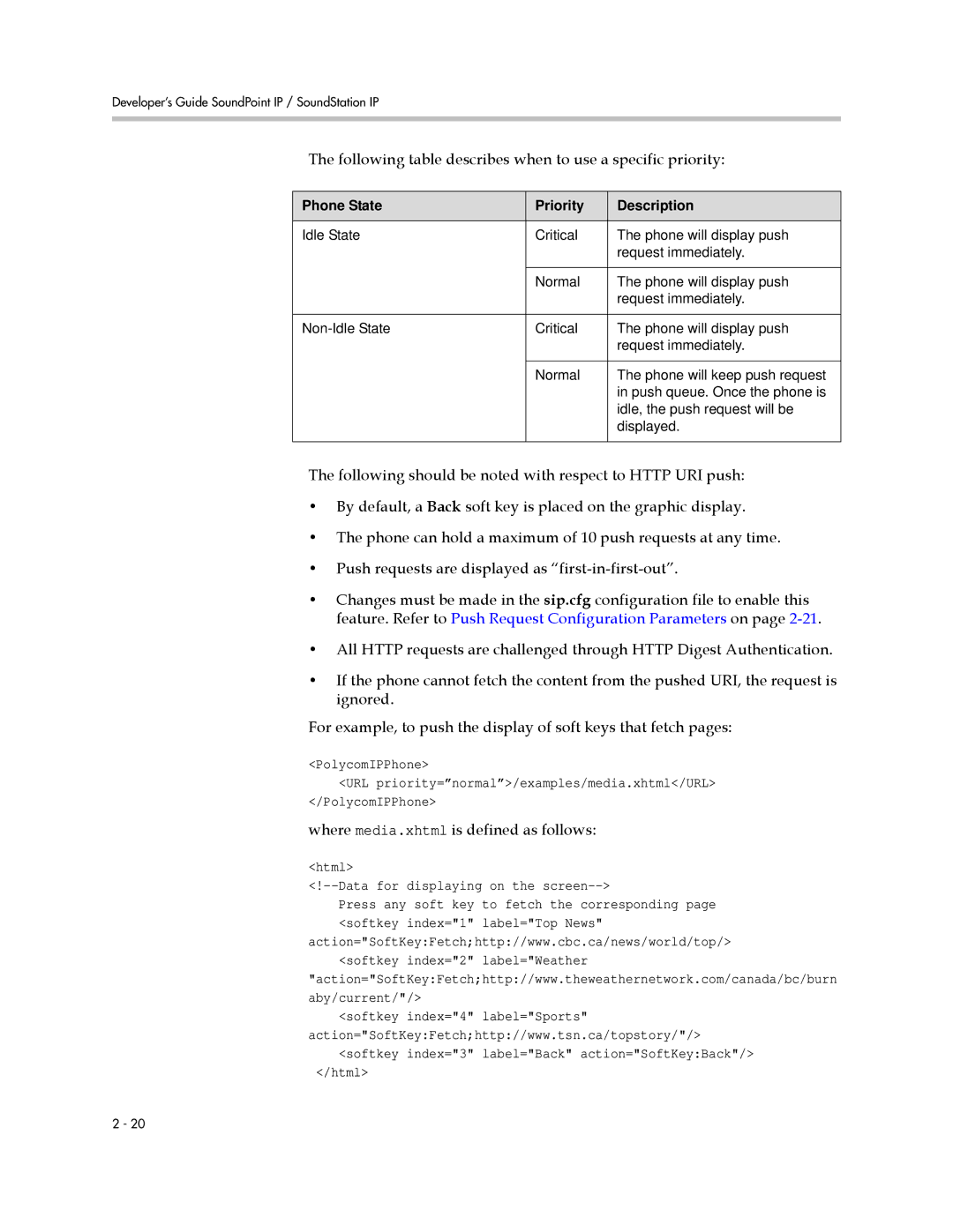 Polycom SIP 3.1 manual Following table describes when to use a specific priority, Where media.xhtml is defined as follows 