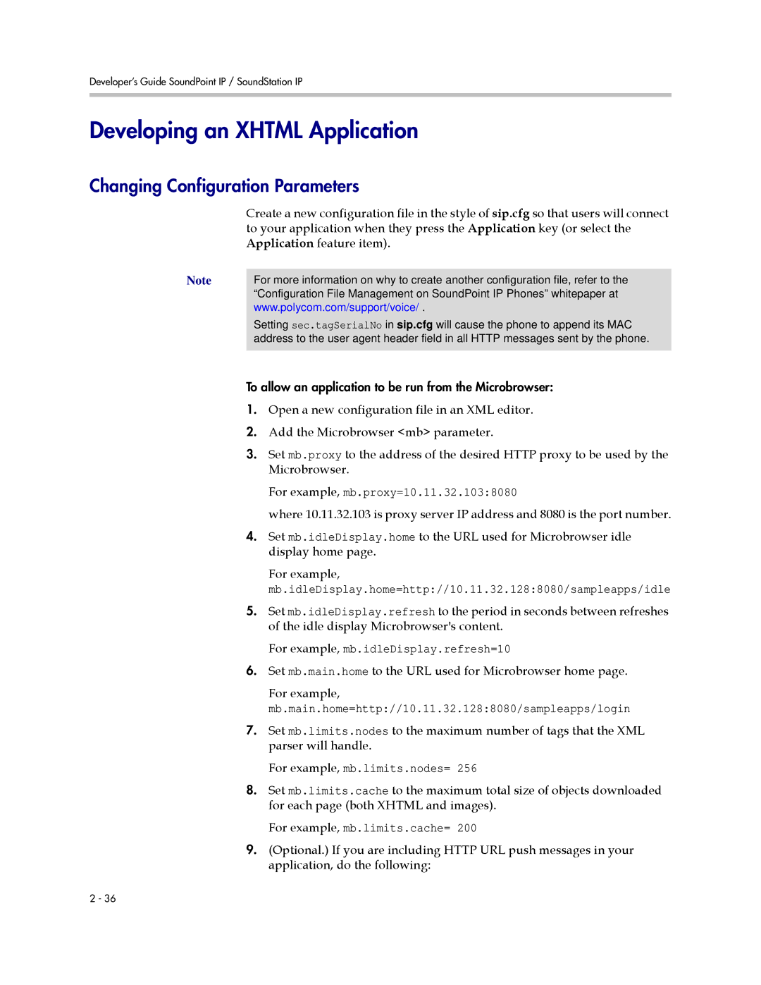 Polycom SIP 3.1 manual Developing an Xhtml Application, Changing Configuration Parameters 