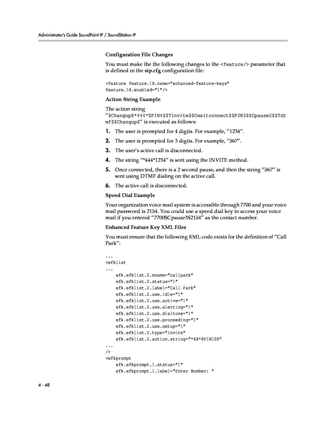 Polycom SIP 3.1 Configuration File Changes, Action String Example, Speed Dial Example, Enhanced Feature Key XML Files 