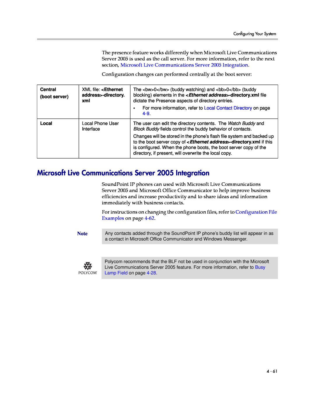 Polycom SIP 3.1 manual Microsoft Live Communications Server 2005 Integration, Examples on page 