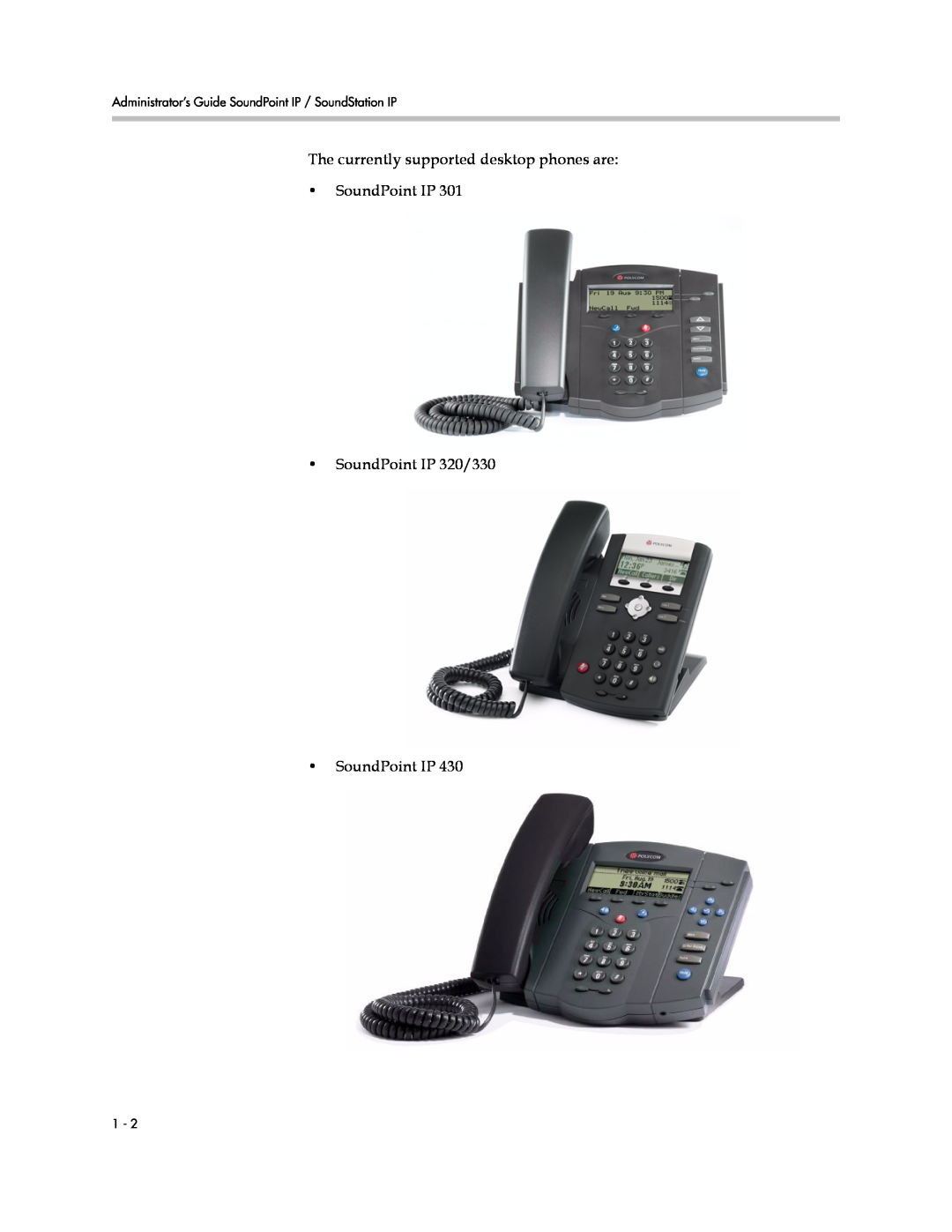 Polycom SIP 3.1 manual The currently supported desktop phones are SoundPoint IP, SoundPoint IP 320/330 SoundPoint IP 